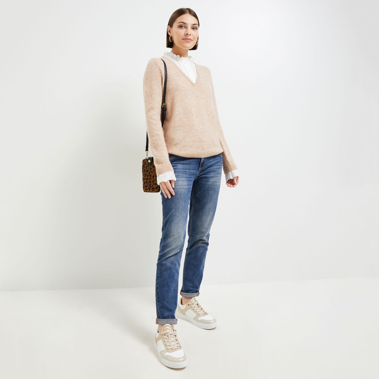Pull bi matière femme