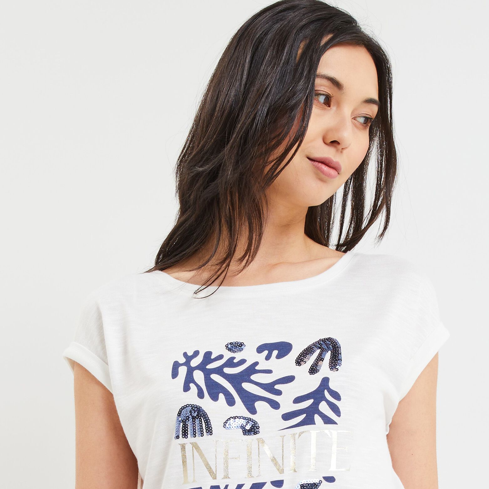 T-shirt imprimé et sequins femme