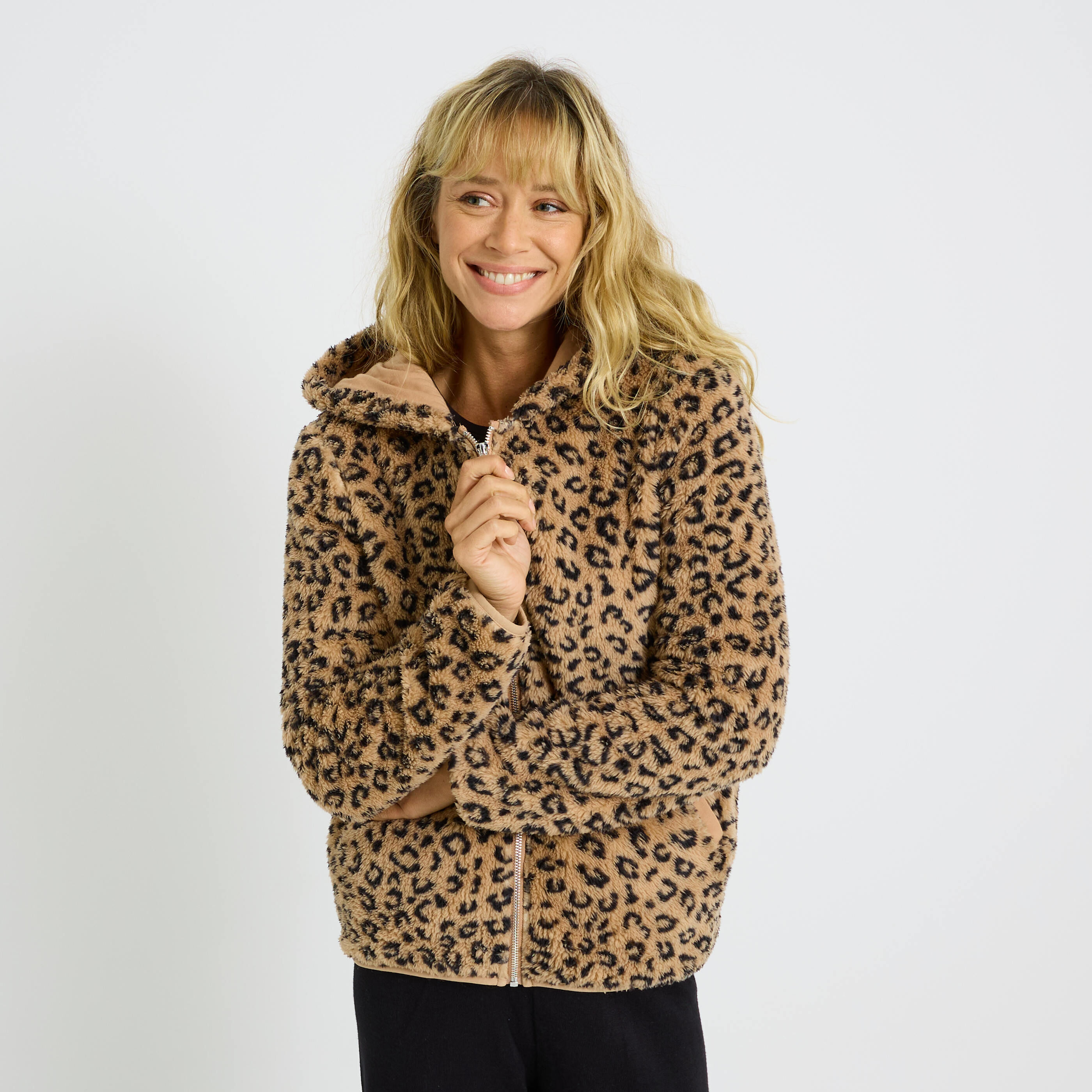 Gilet zipp&eacute; imprim&eacute; l&eacute;opard femme