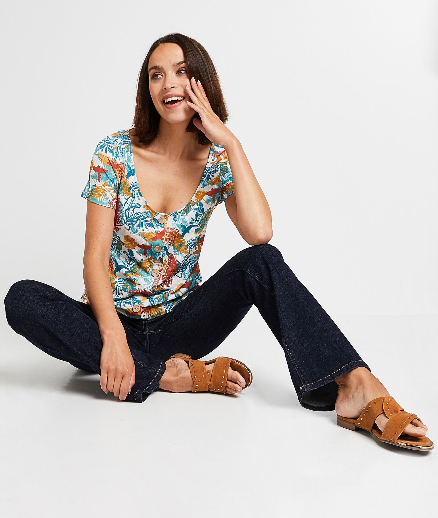 T-shirt imprimé fleuri femme