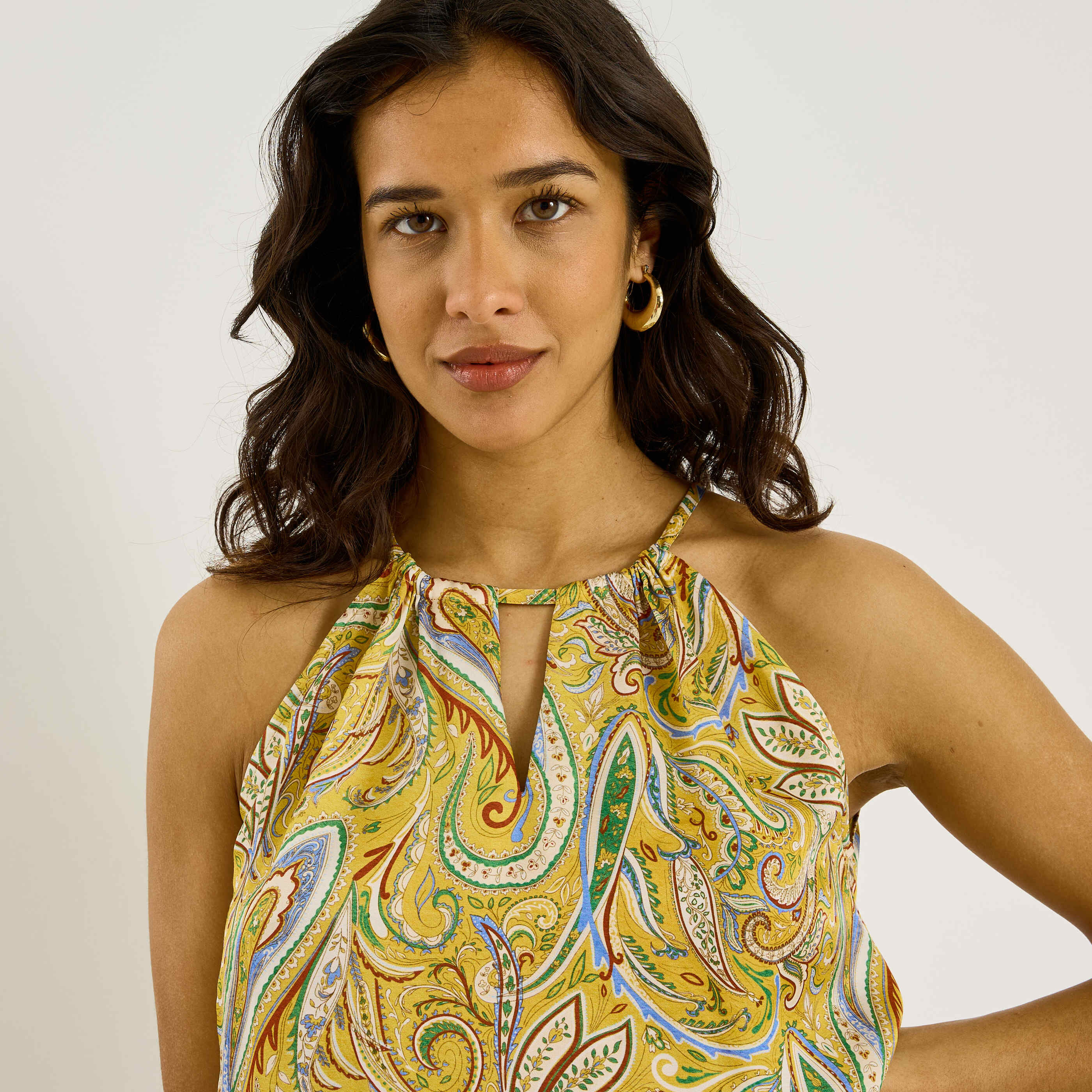 Top asym&eacute;trique fluide imprim&eacute; femme