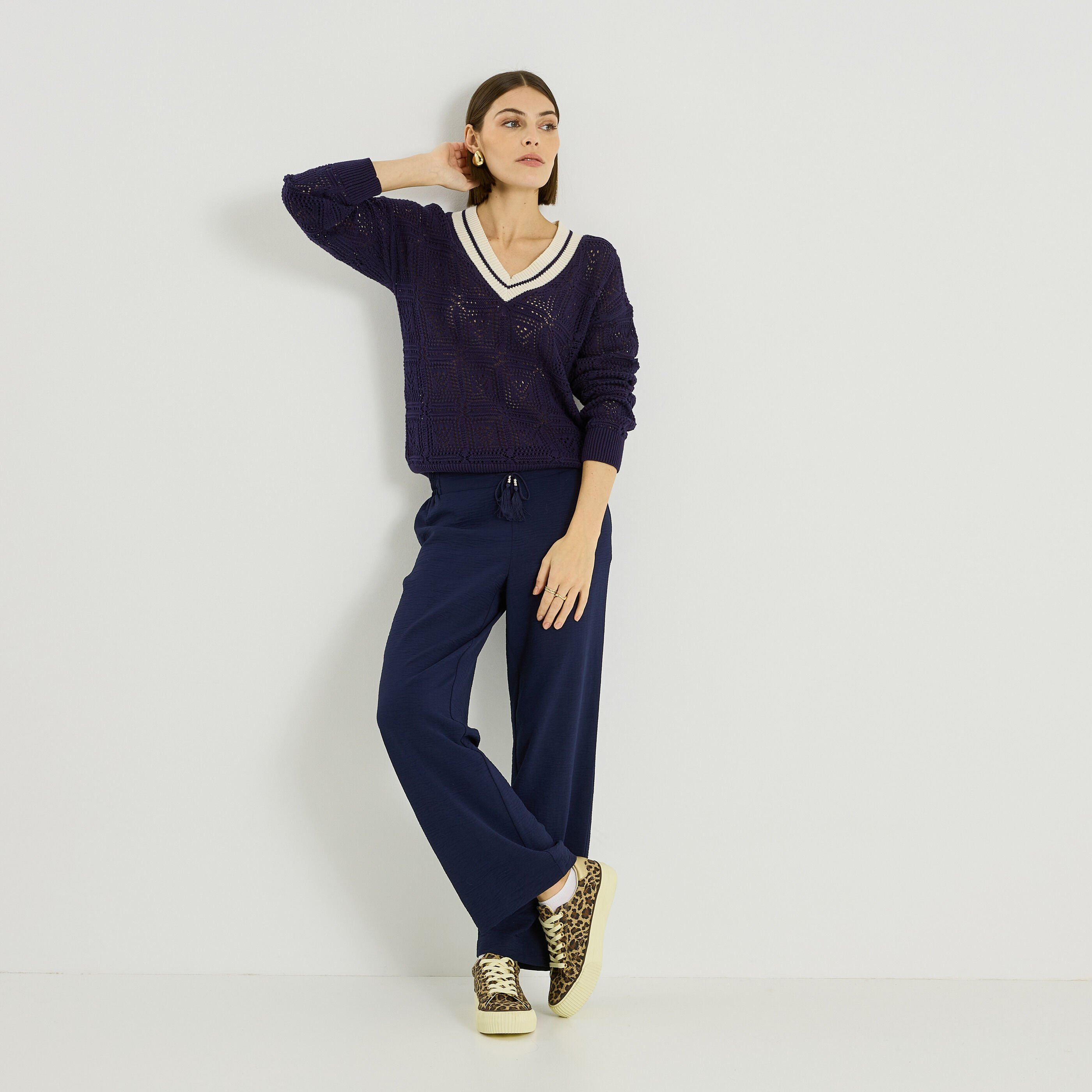 Pantalon fluide taille &eacute;lastiqu&eacute;e femme