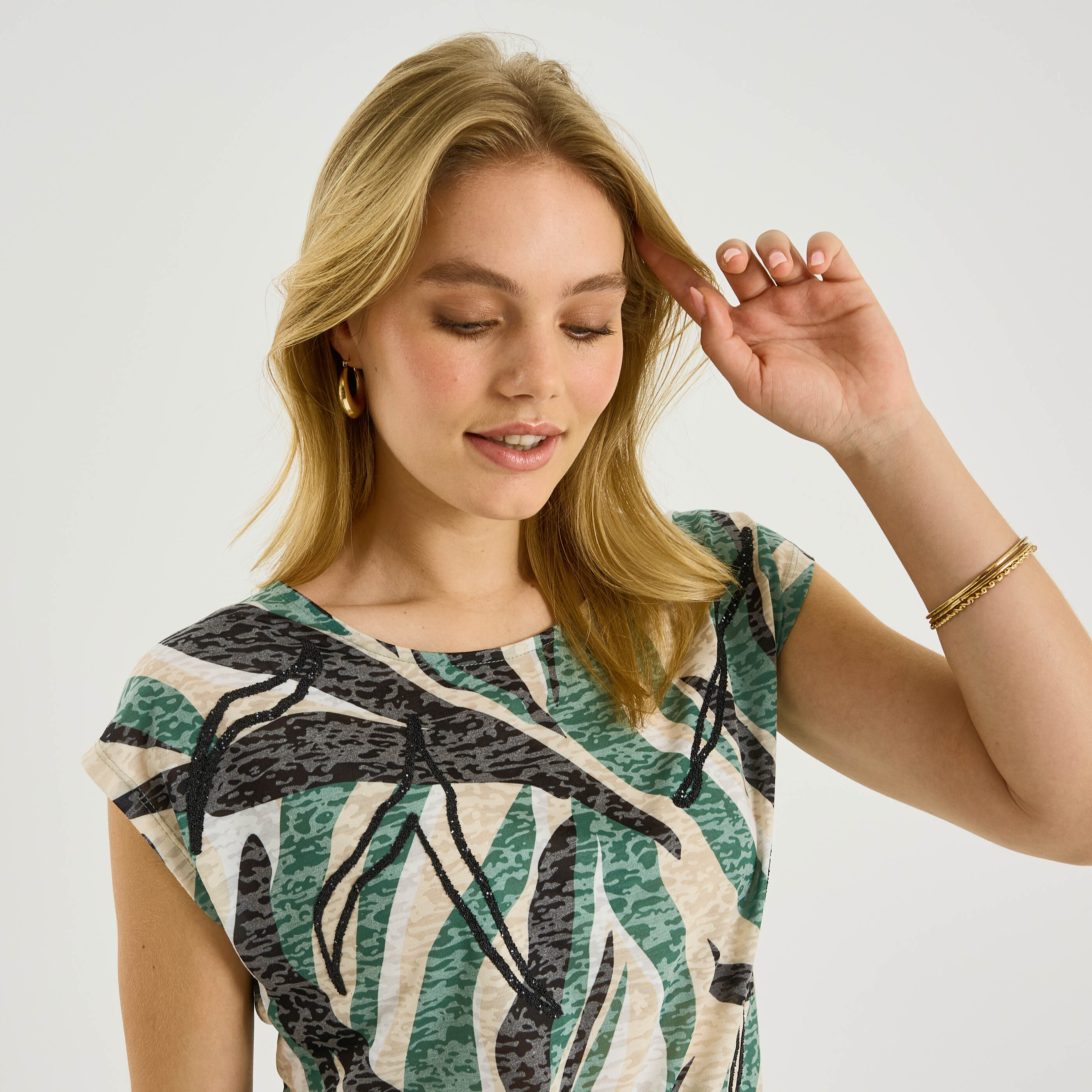 T-shirt col rond motif abstrait femme