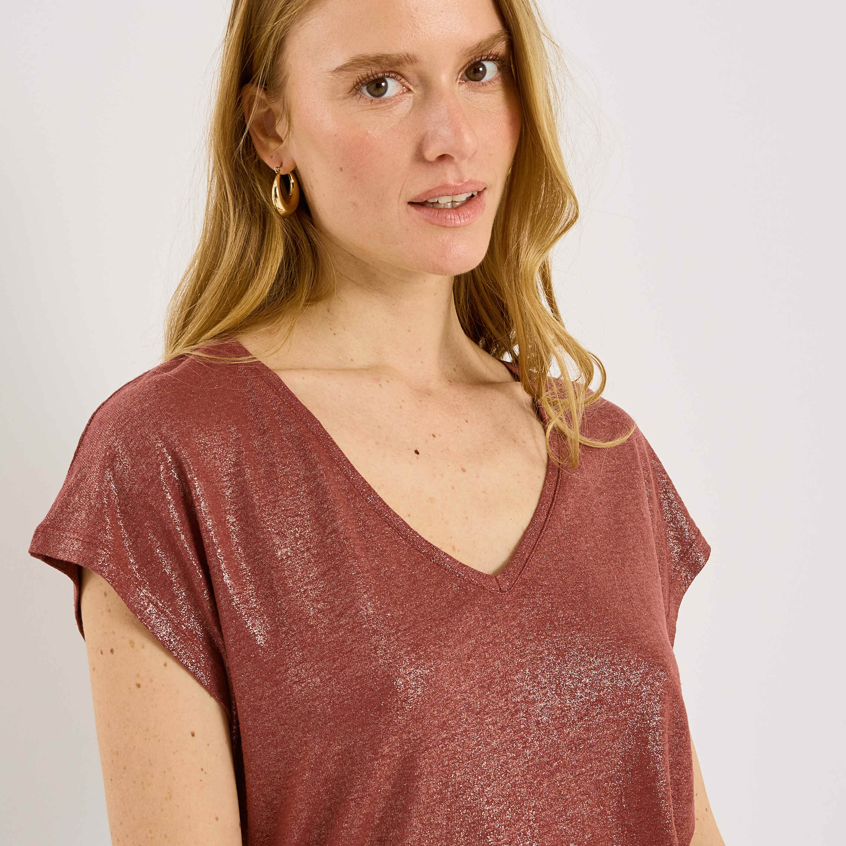 T-shirt en lin m&eacute;lang&eacute; brillant femme