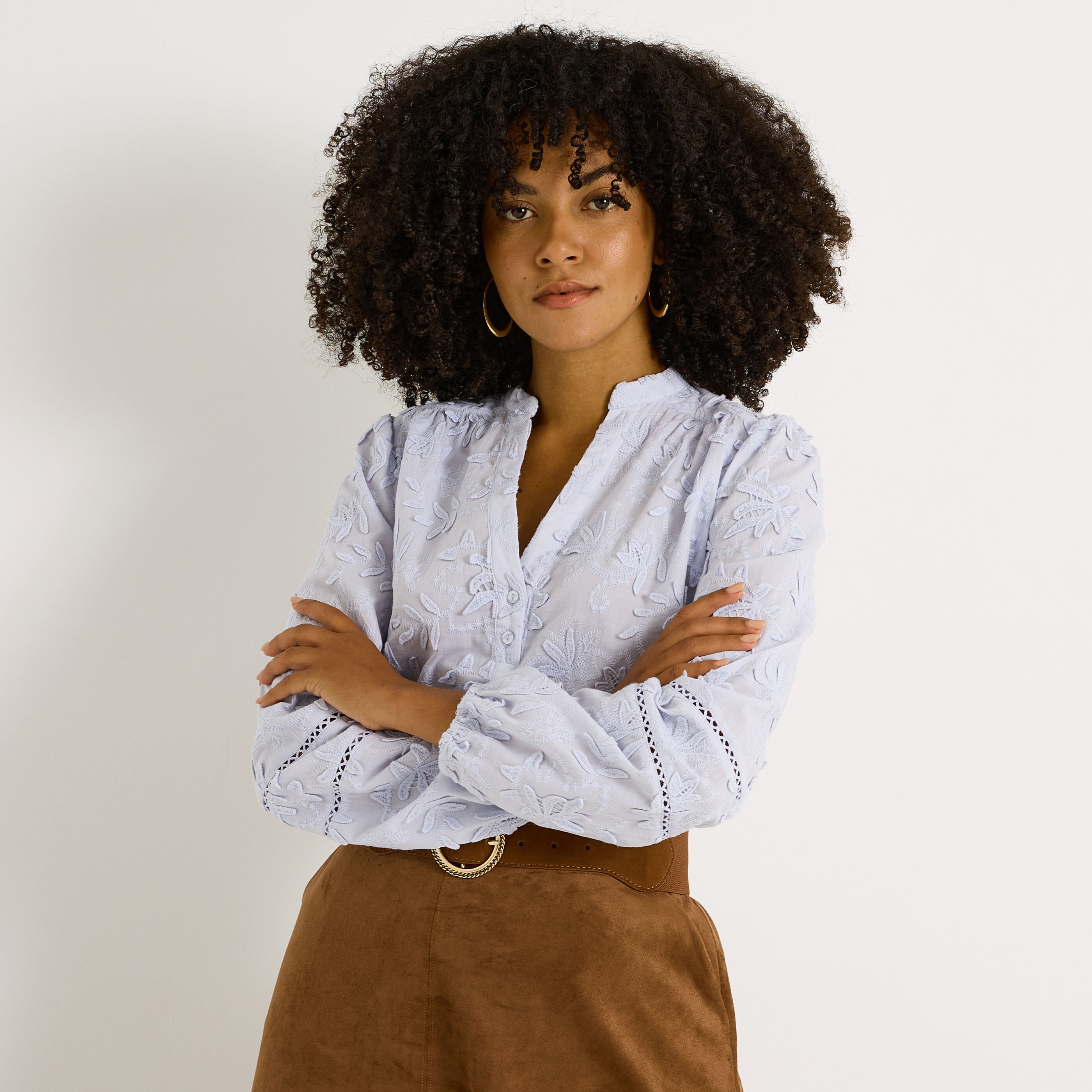 Blouse broderies florales femme