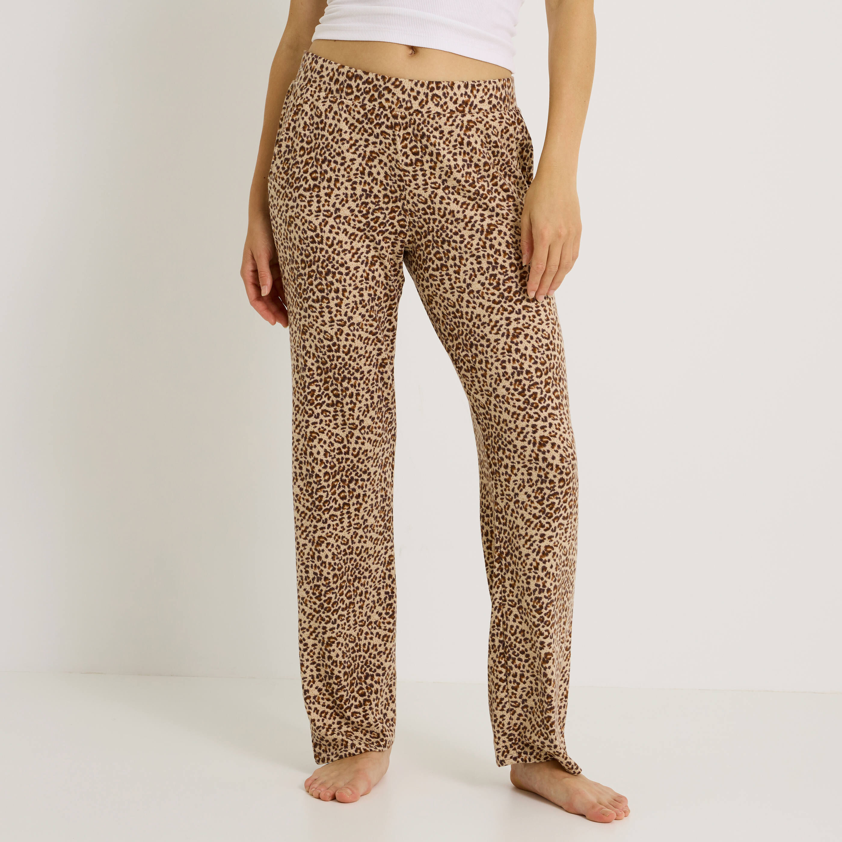 Pantalon pyjama imprim&eacute; l&eacute;opard femme