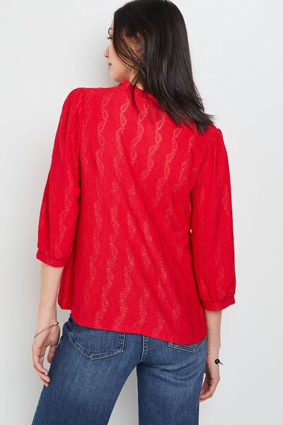 T-shirt ajouré col tunisien femme