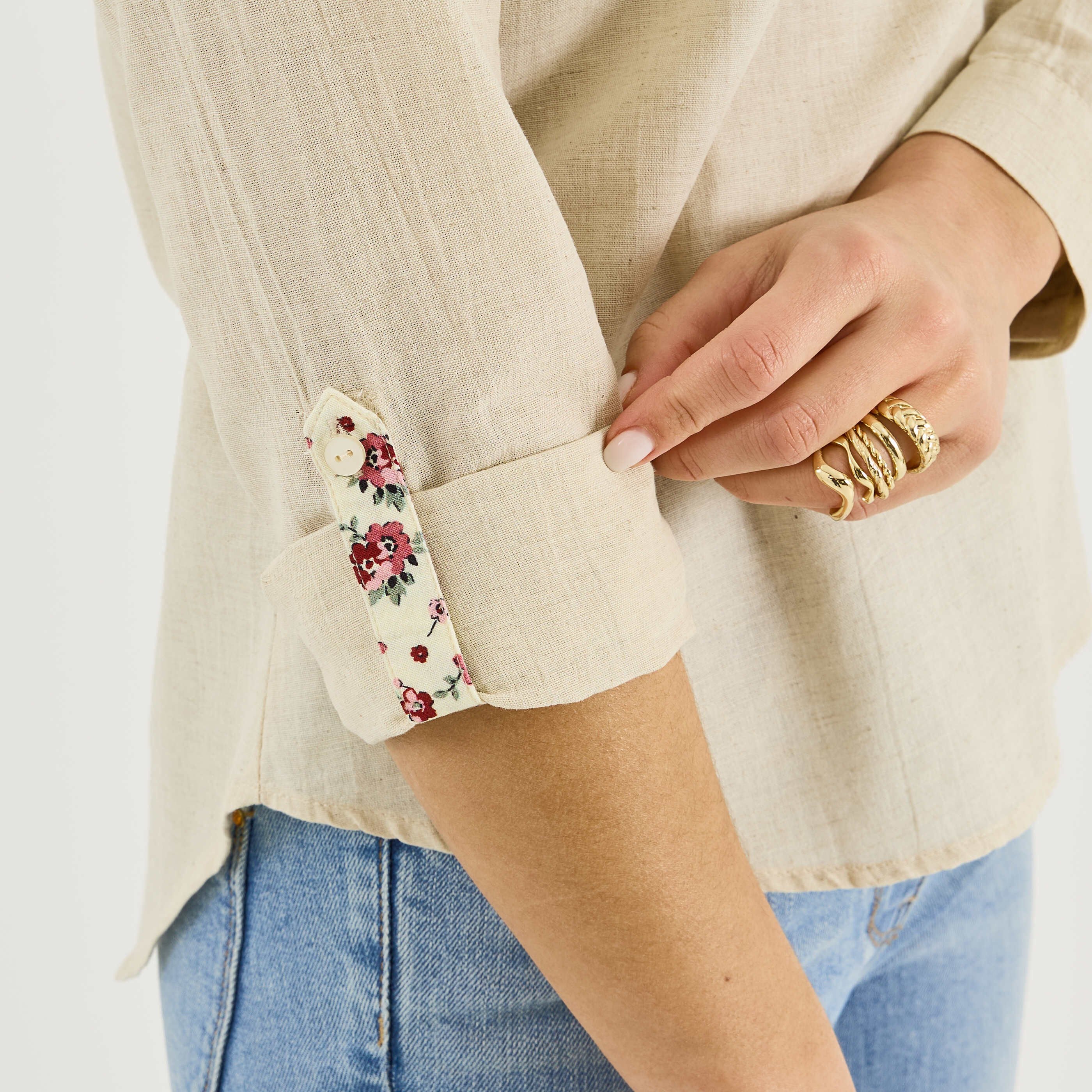 Vareuse unie en lin m&eacute;lang&eacute; femme