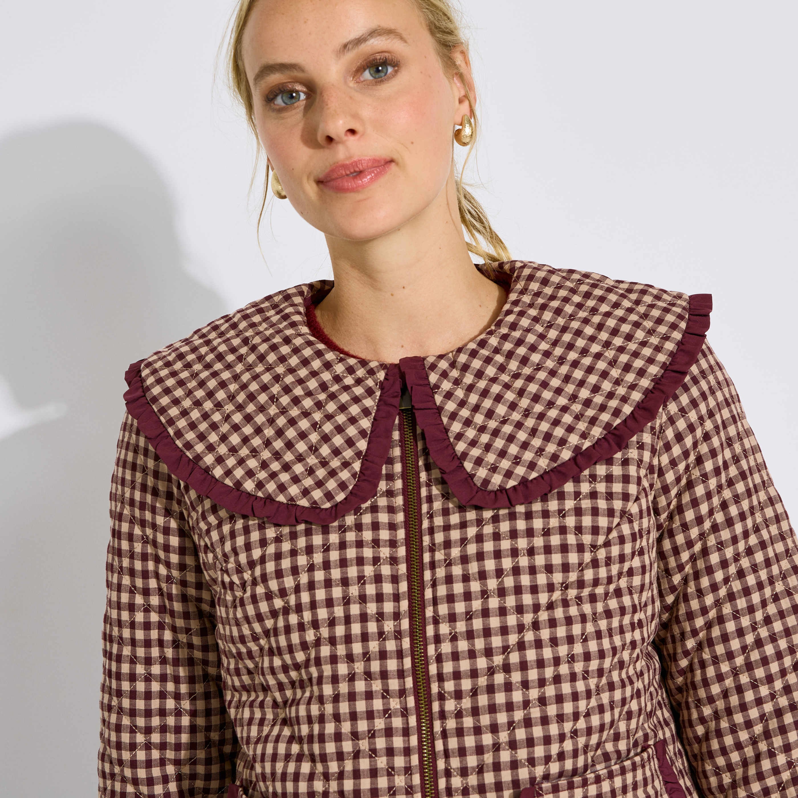 Veste mi-saison vichy col Claudine femme