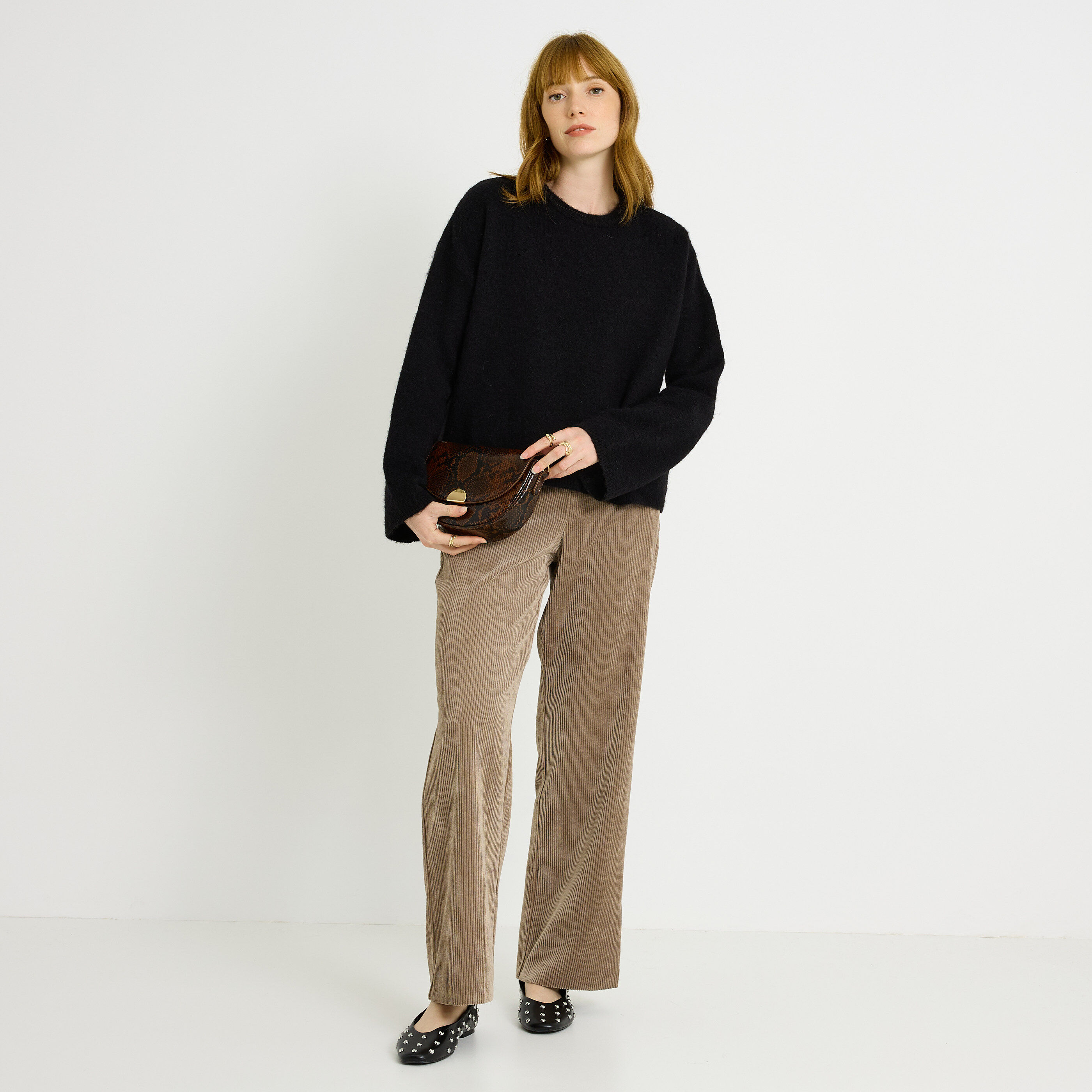 Pantalon &agrave; pont en velours femme