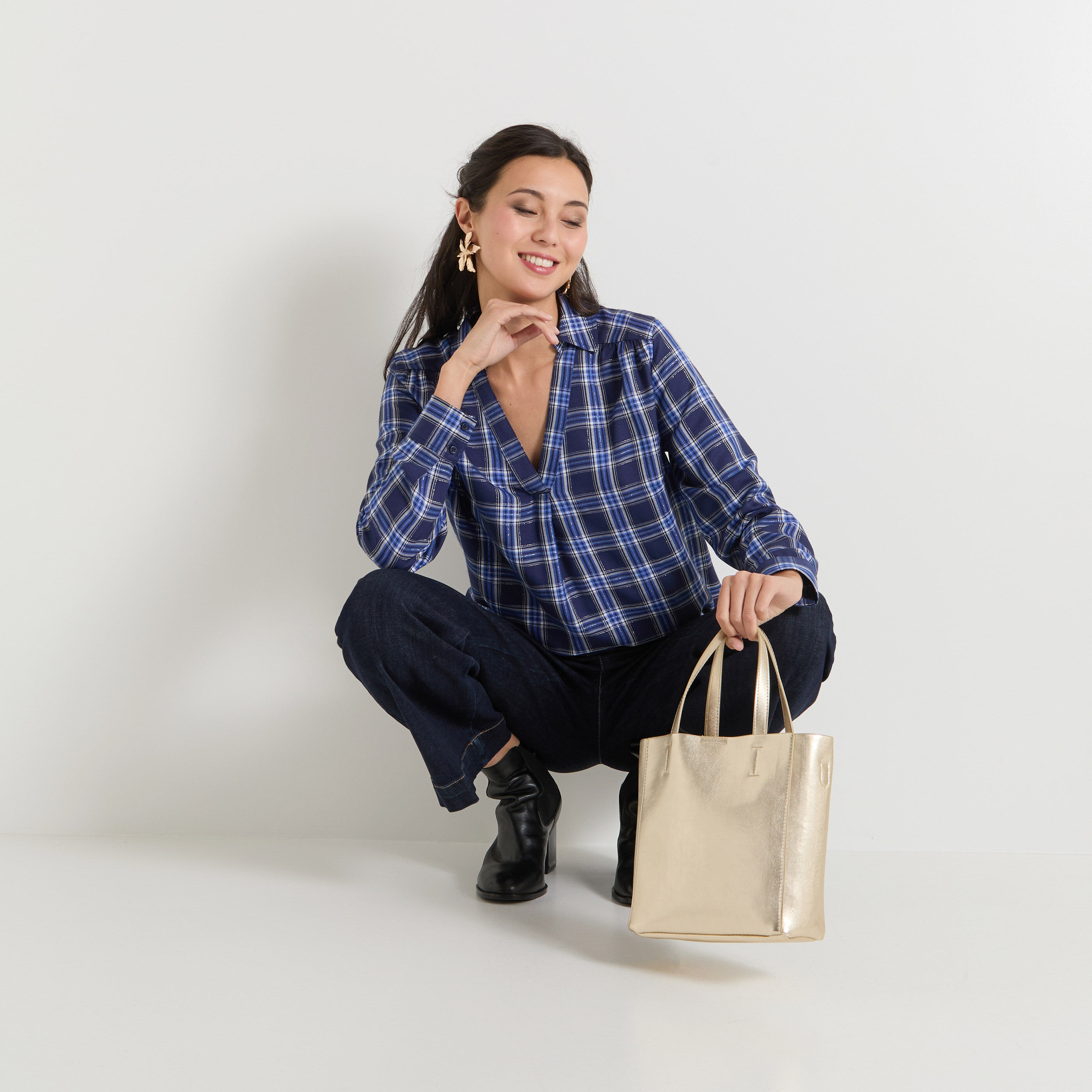 Blouse &agrave; carreaux femme