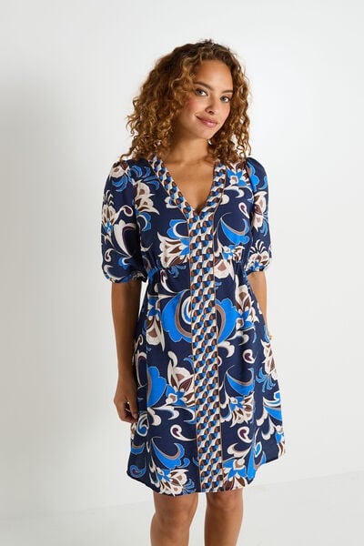 Robe courte imprimée col V 
