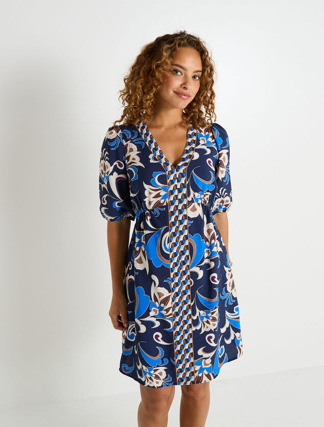 Robe courte imprimée col V 
