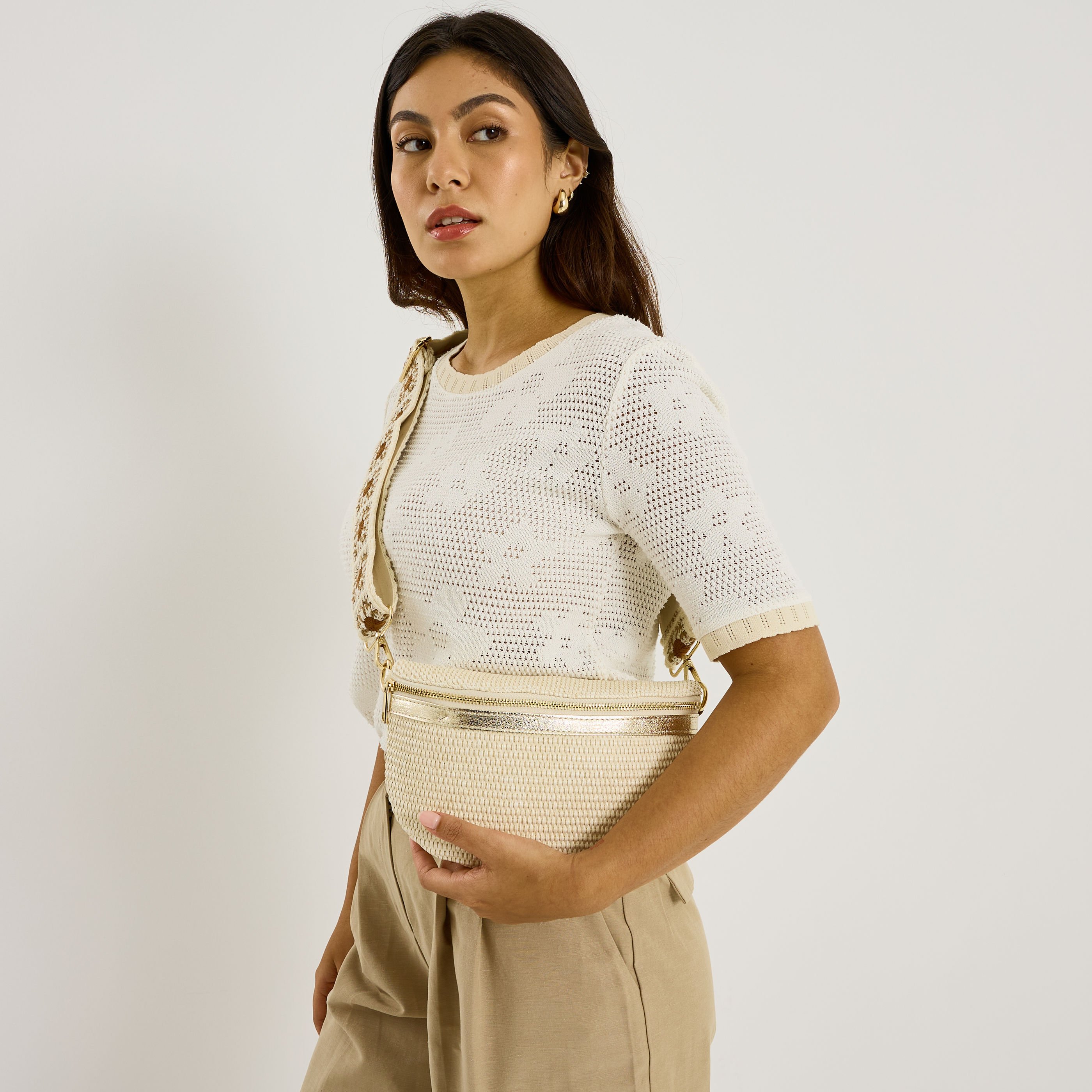 Sac banane effet paille femme