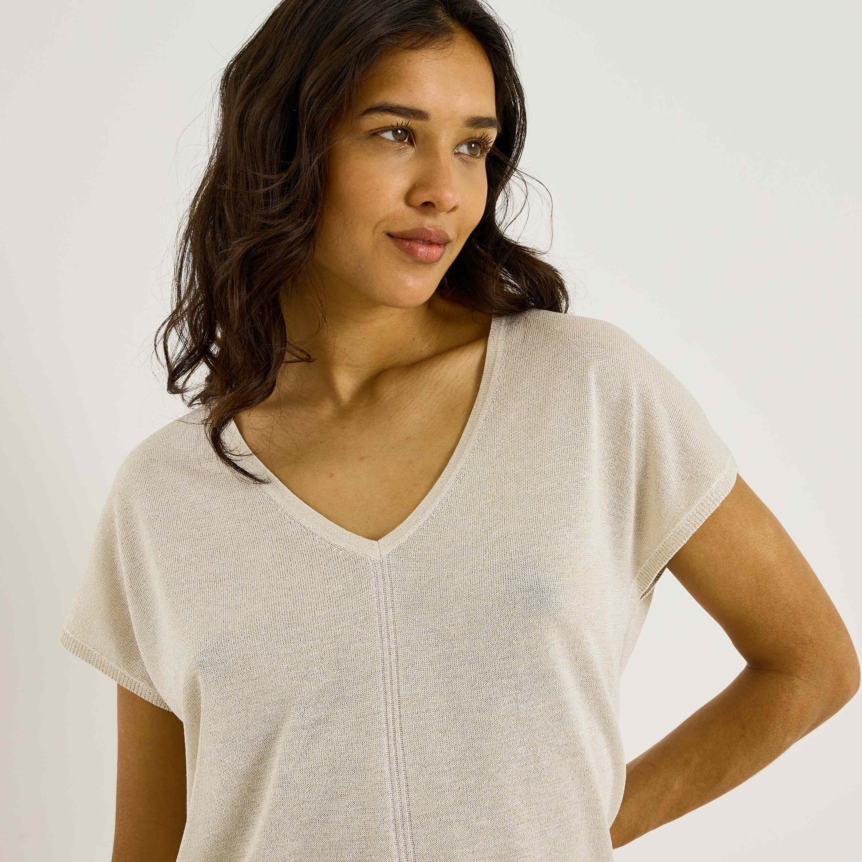 Pull brillant manches courtes femme