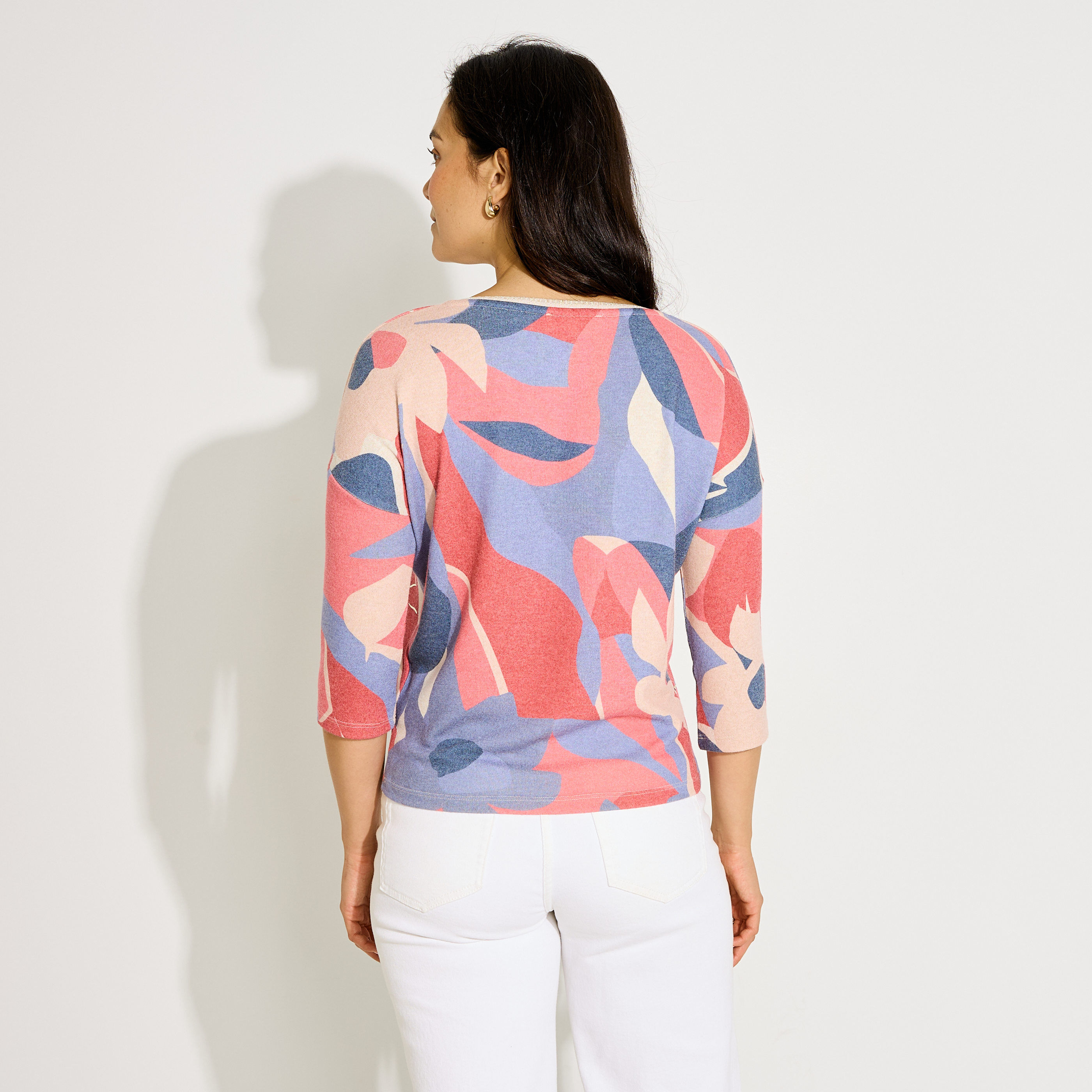 T-shirt manches 3/4 imprim&eacute; femme
