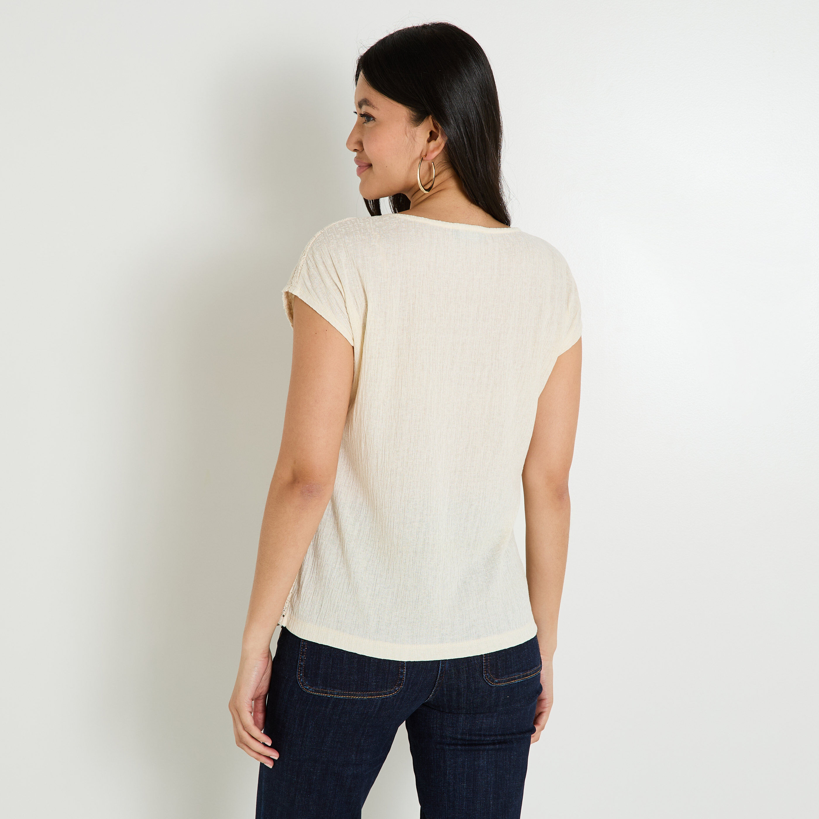T-shirt col rond en crochet femme