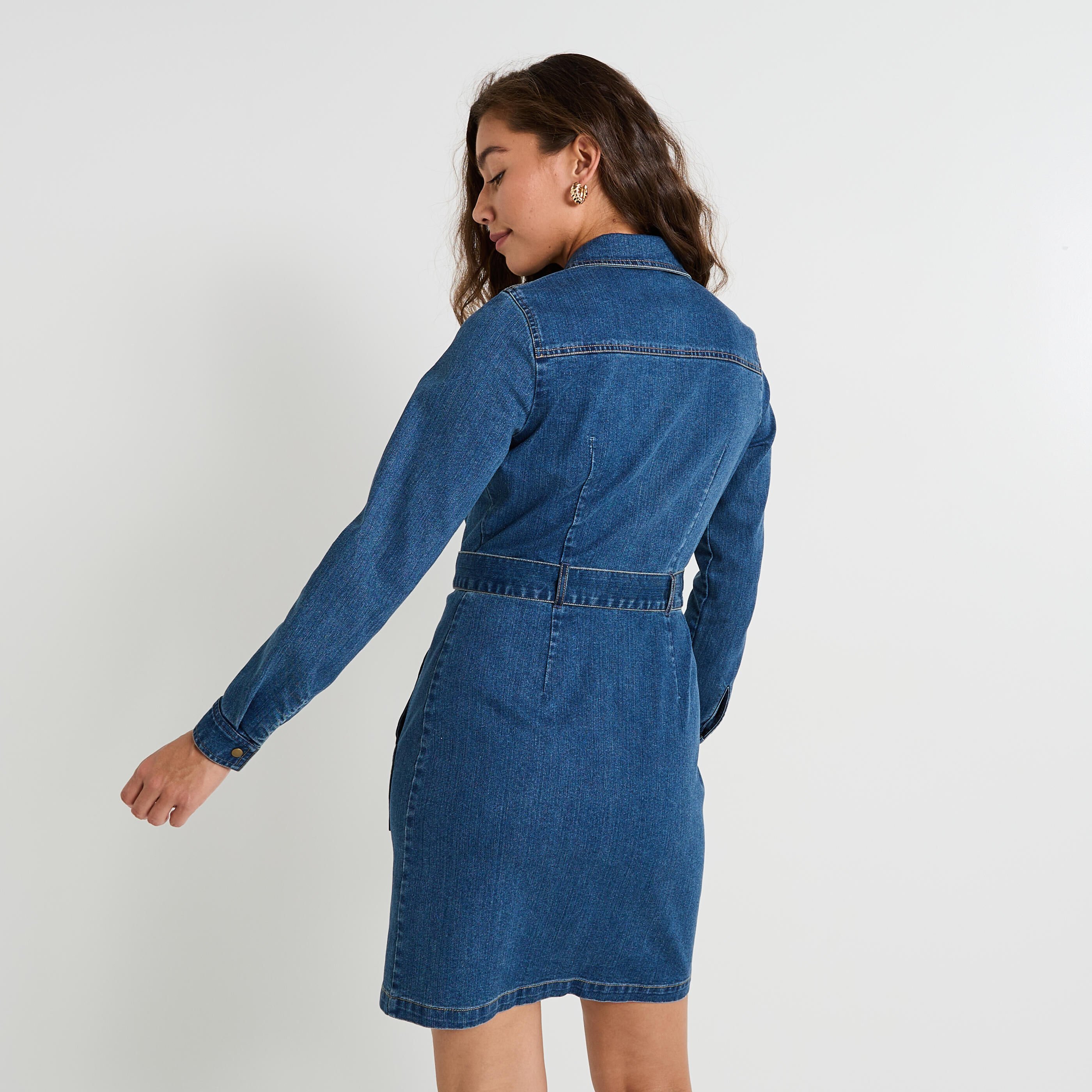 Robe en denim &agrave; manches longues