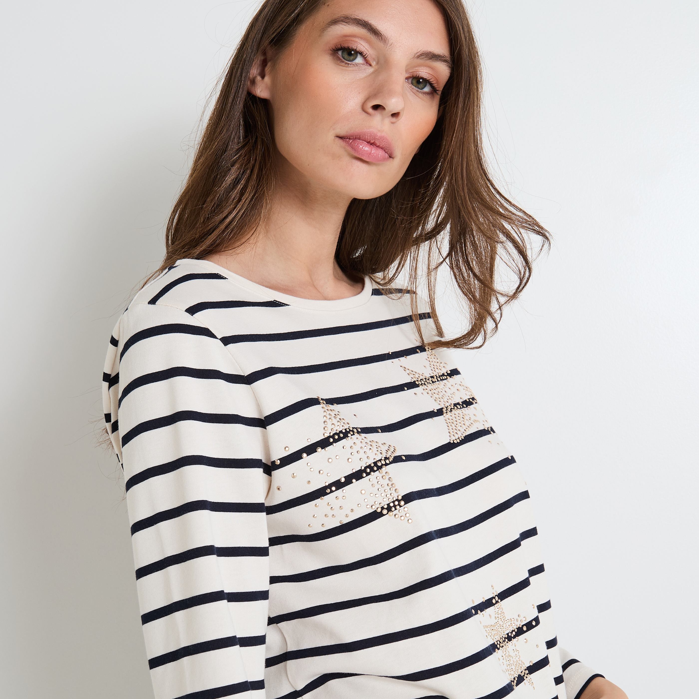 T shirt ray&eacute; manches longues femme