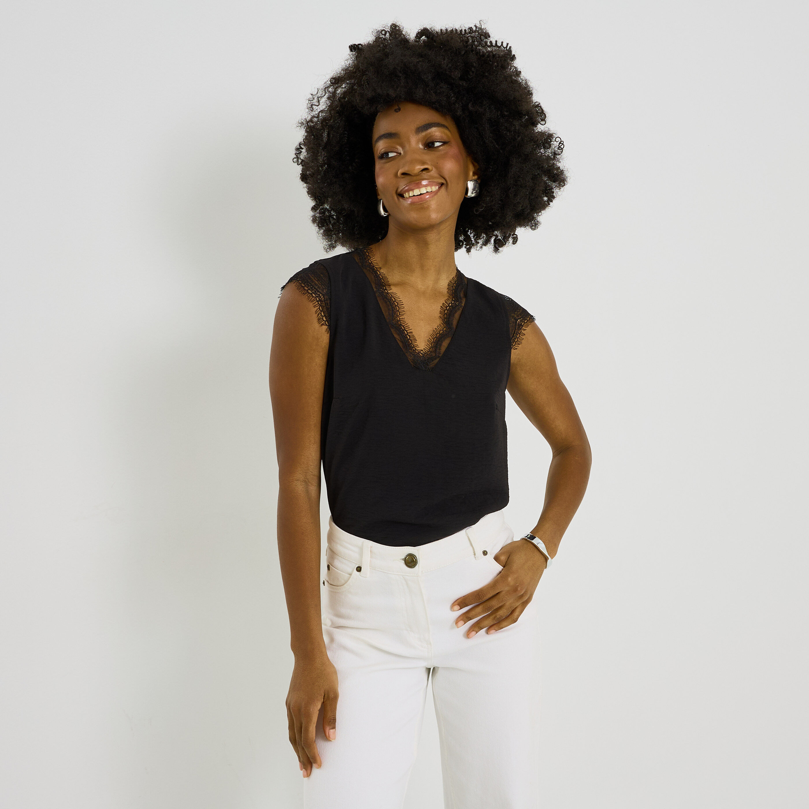 Blouse sans manches col V femme