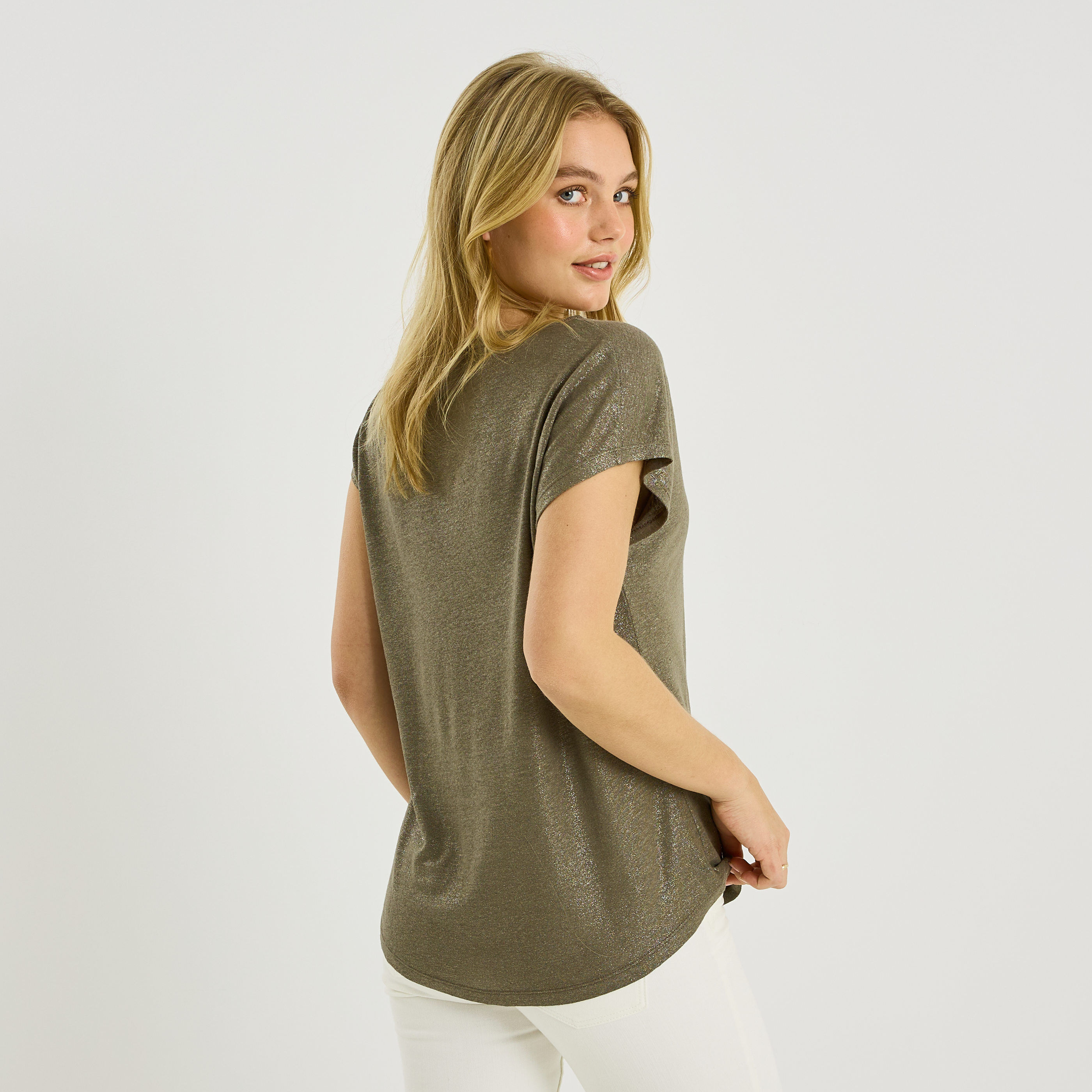 T-shirt en lin m&eacute;lang&eacute; brillant femme