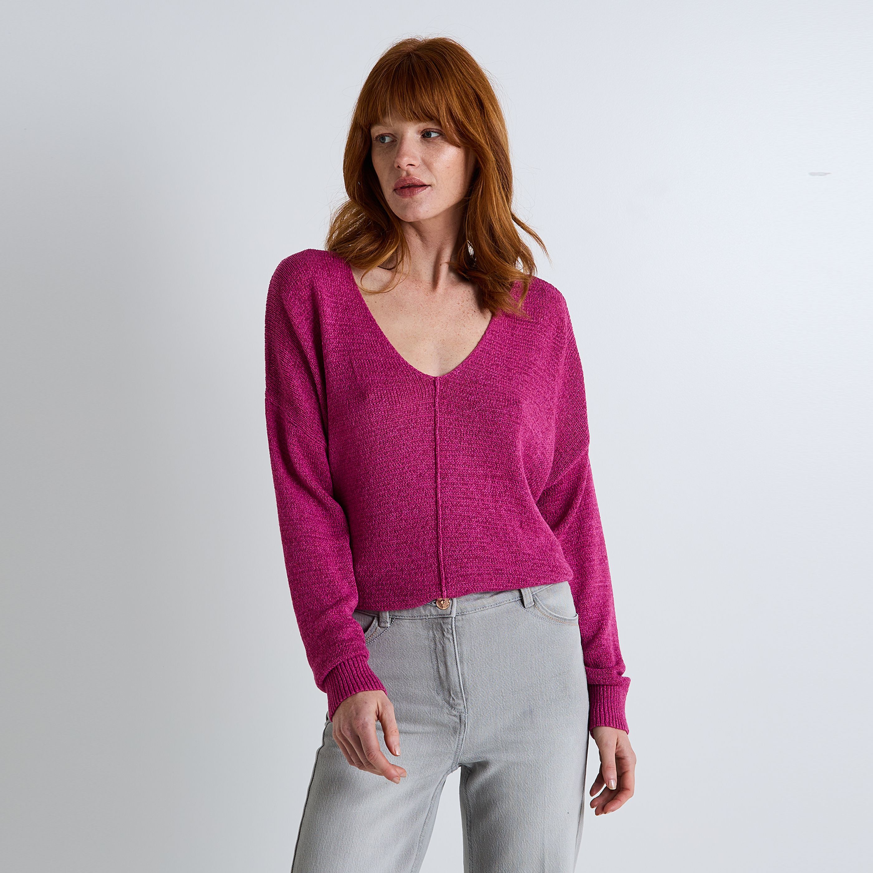 Pull col V femme