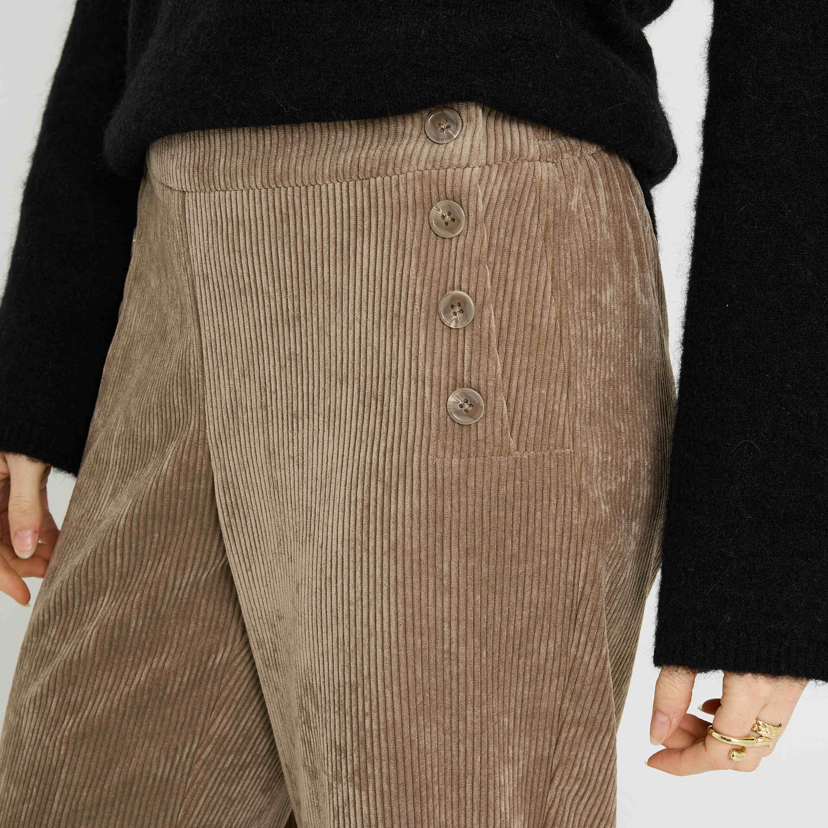 Pantalon &agrave; pont en velours femme