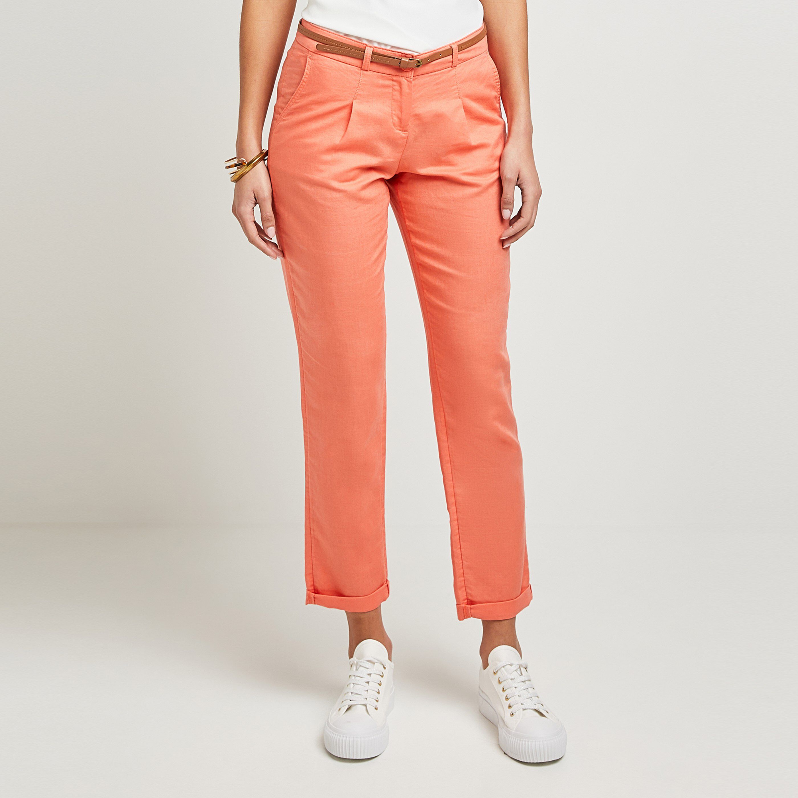 Pantalon chino shop lin femme