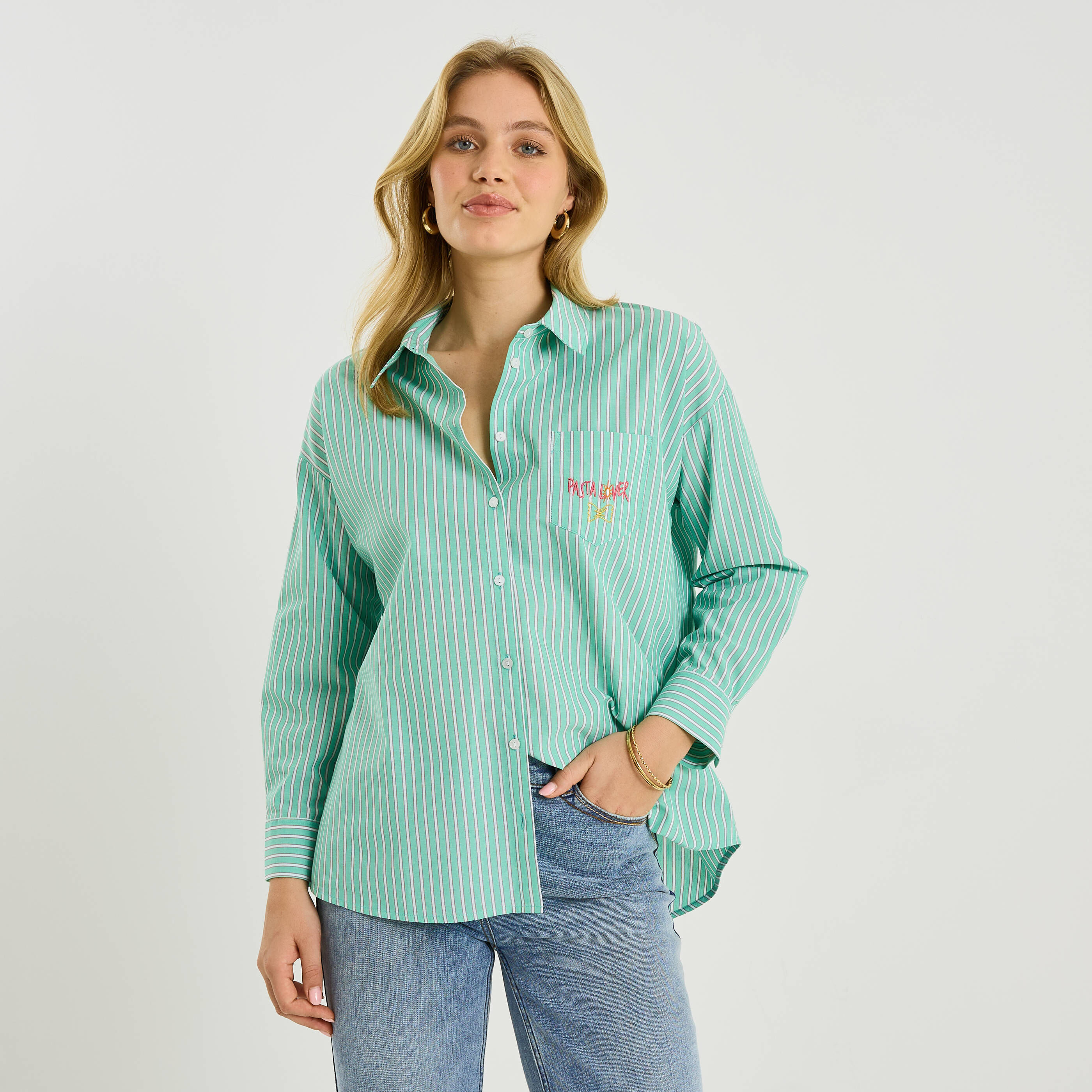 Chemise ray&eacute;e avec broderie femme