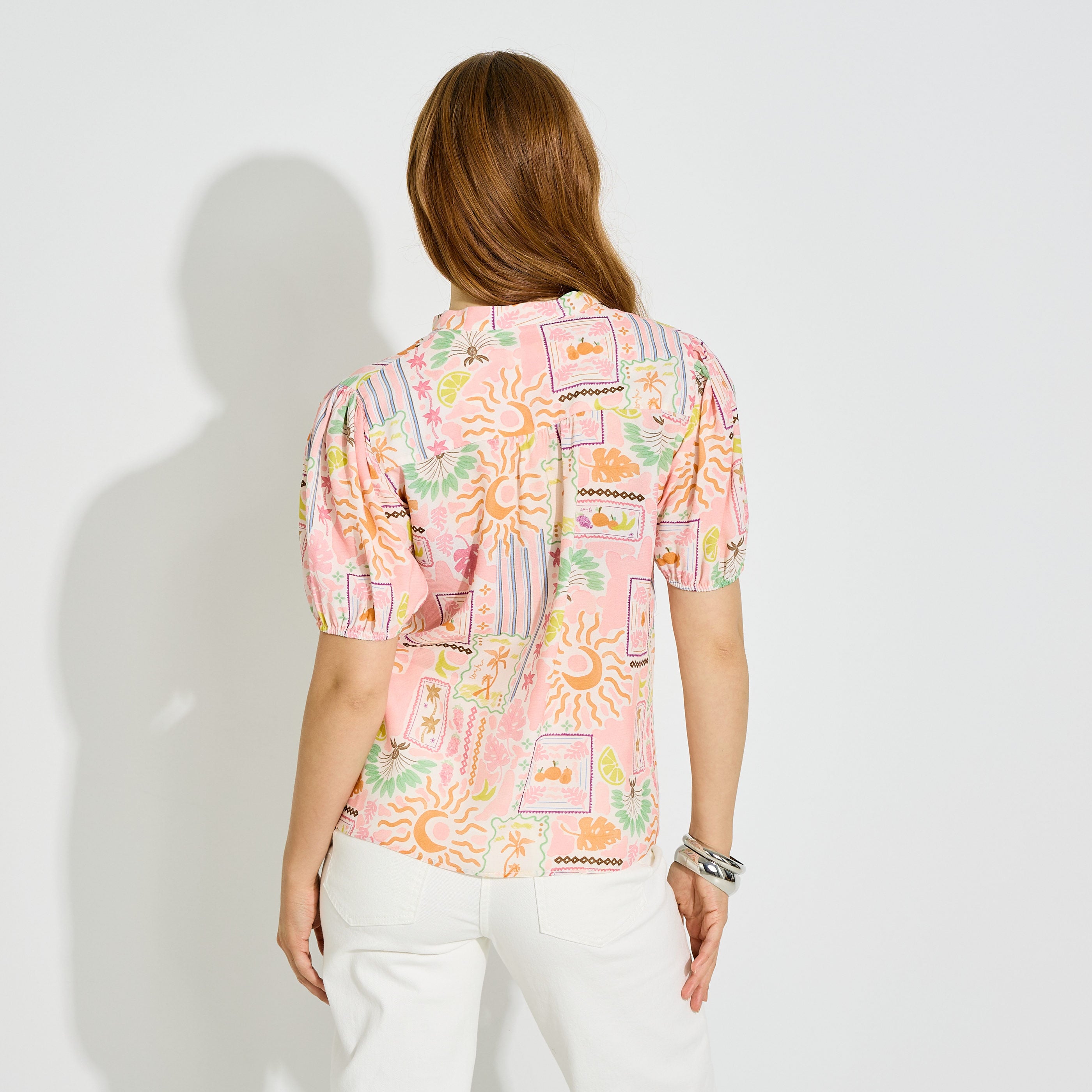 Blouse manches courtes imprim&eacute;e femme 