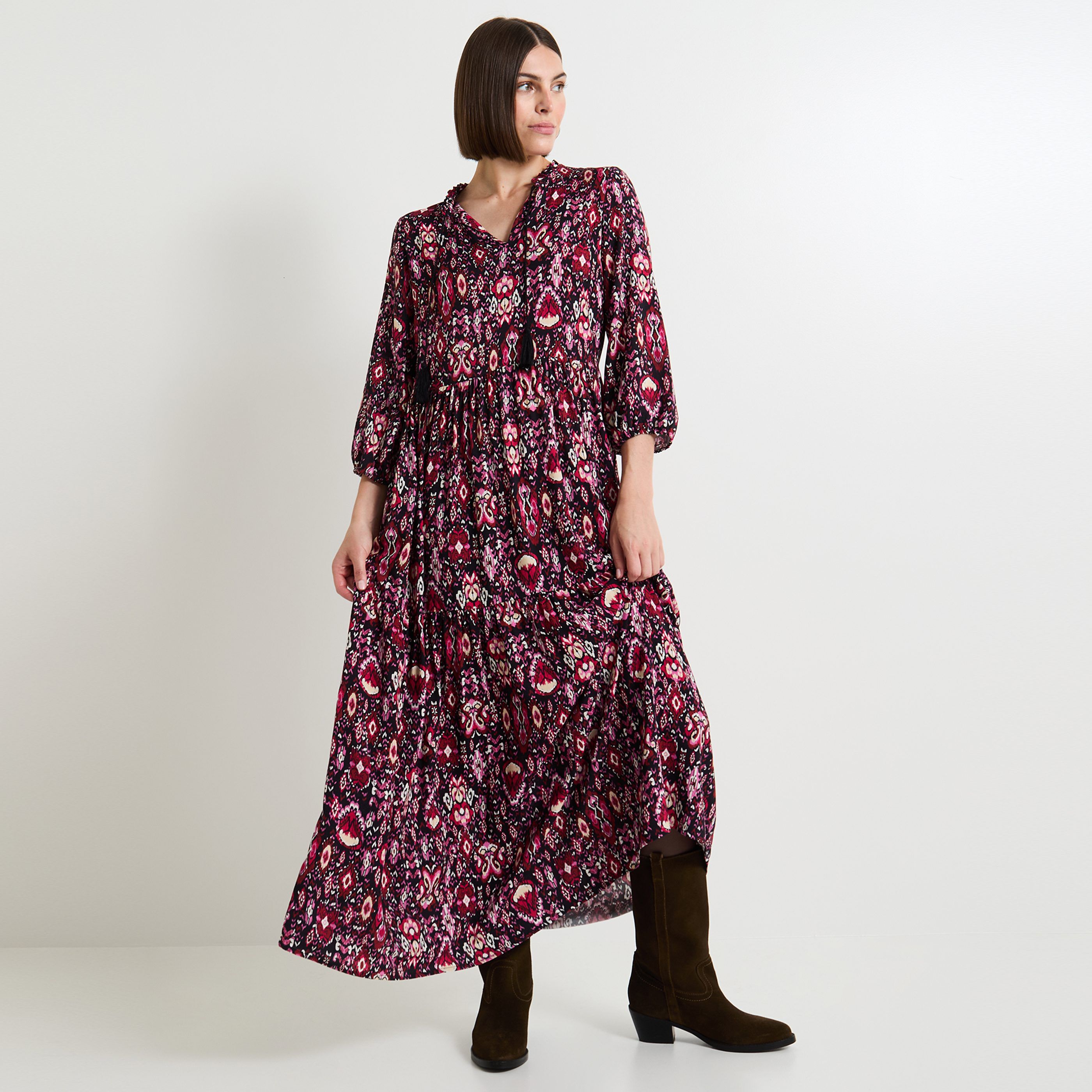 Robe longue imprim&eacute;e femme