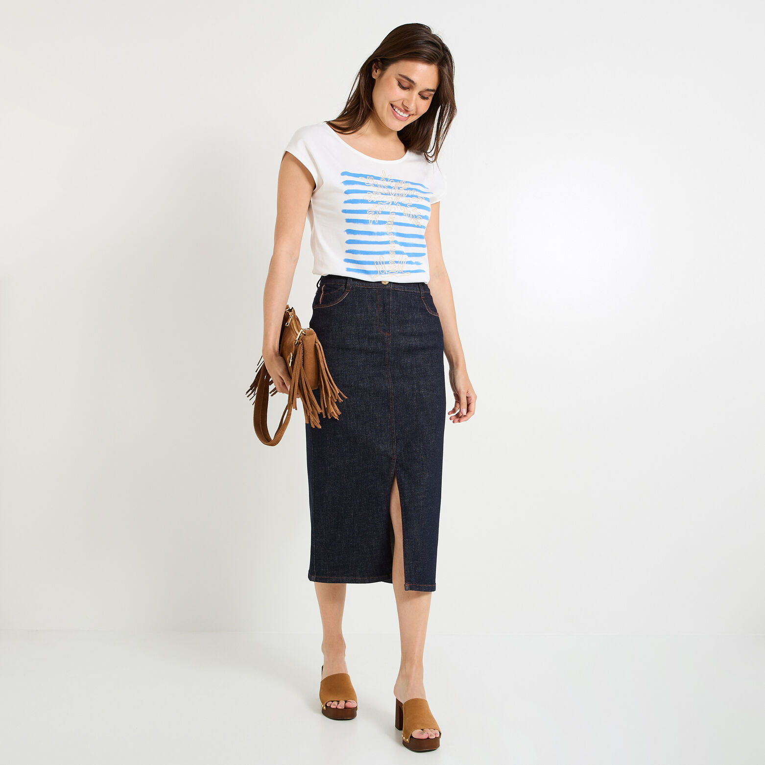 Jupe longue en denim femme