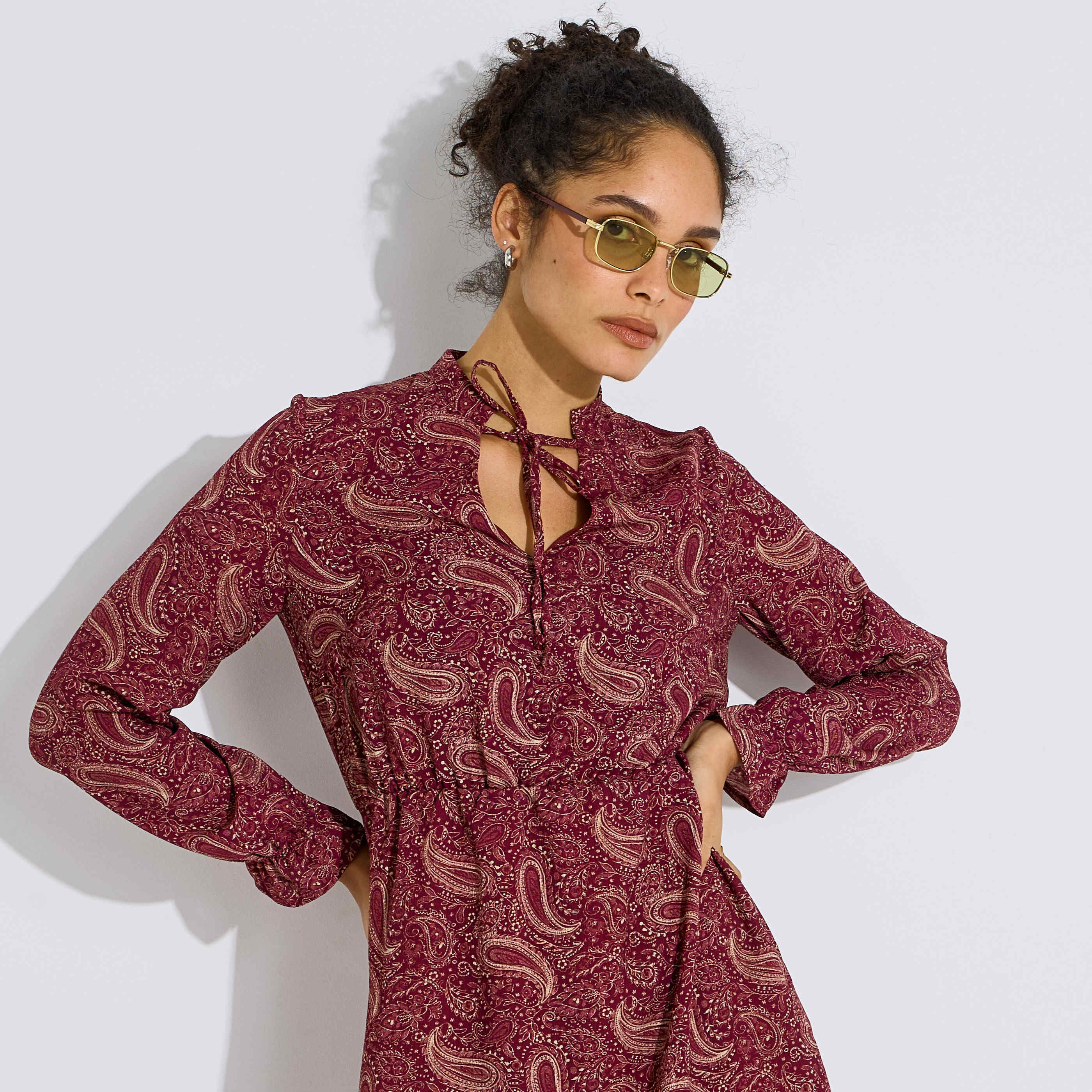 Robe courte imprim&eacute;e cachemire femme