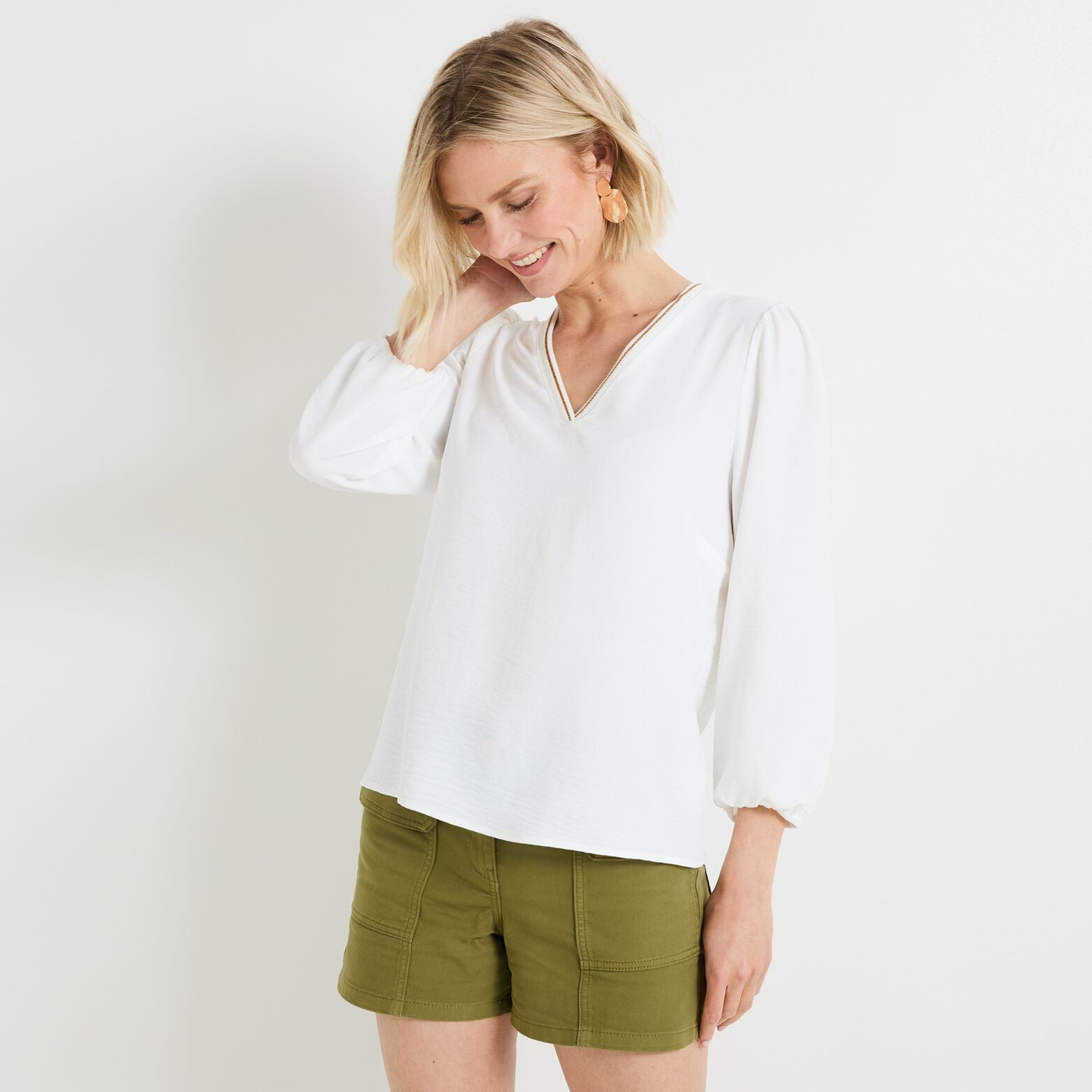 Blouse/blouse Sandro Taille 38 - Blanc, Manches 3/4, Style Tunique - Occasion Très Bon état