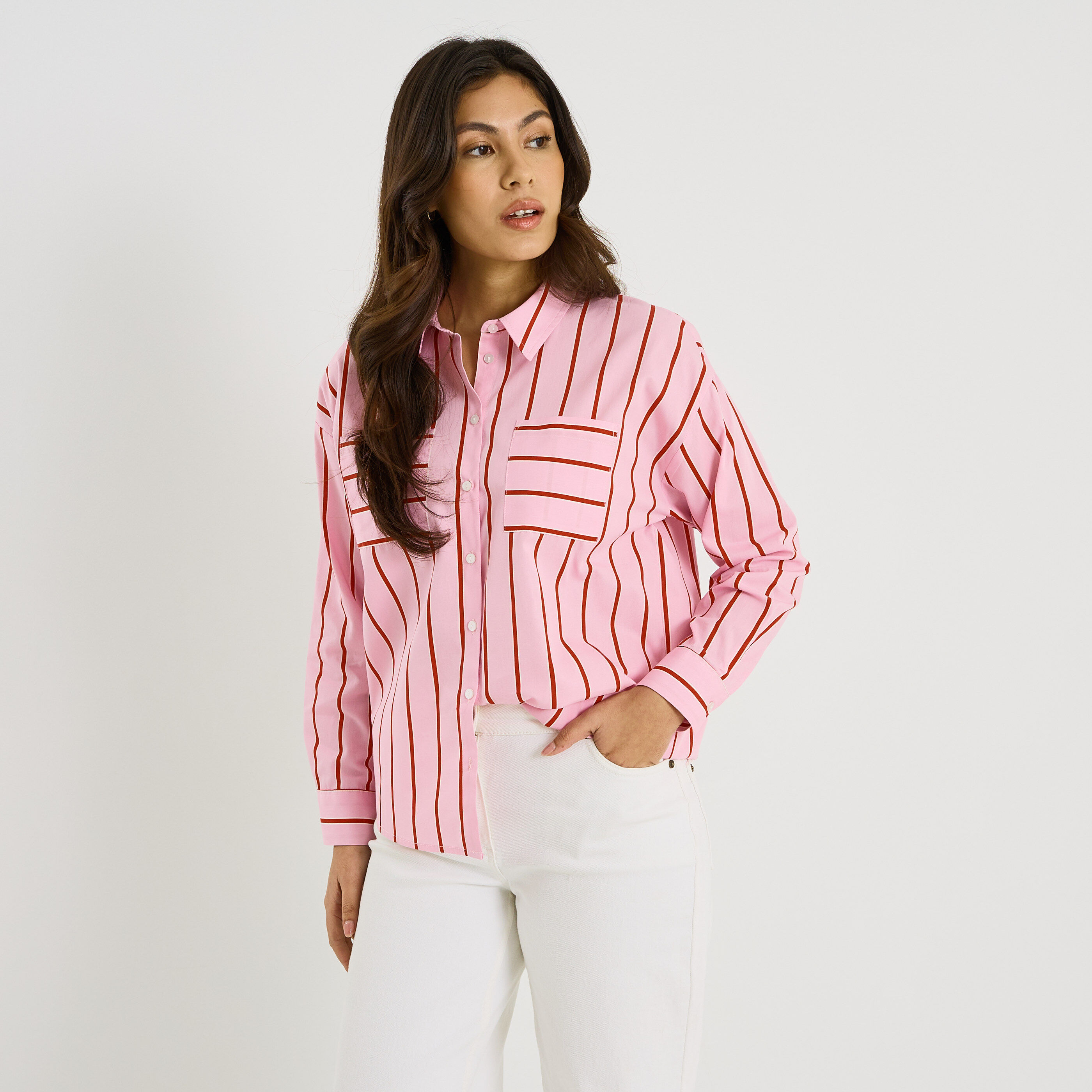 Chemise &agrave; rayures verticales femme