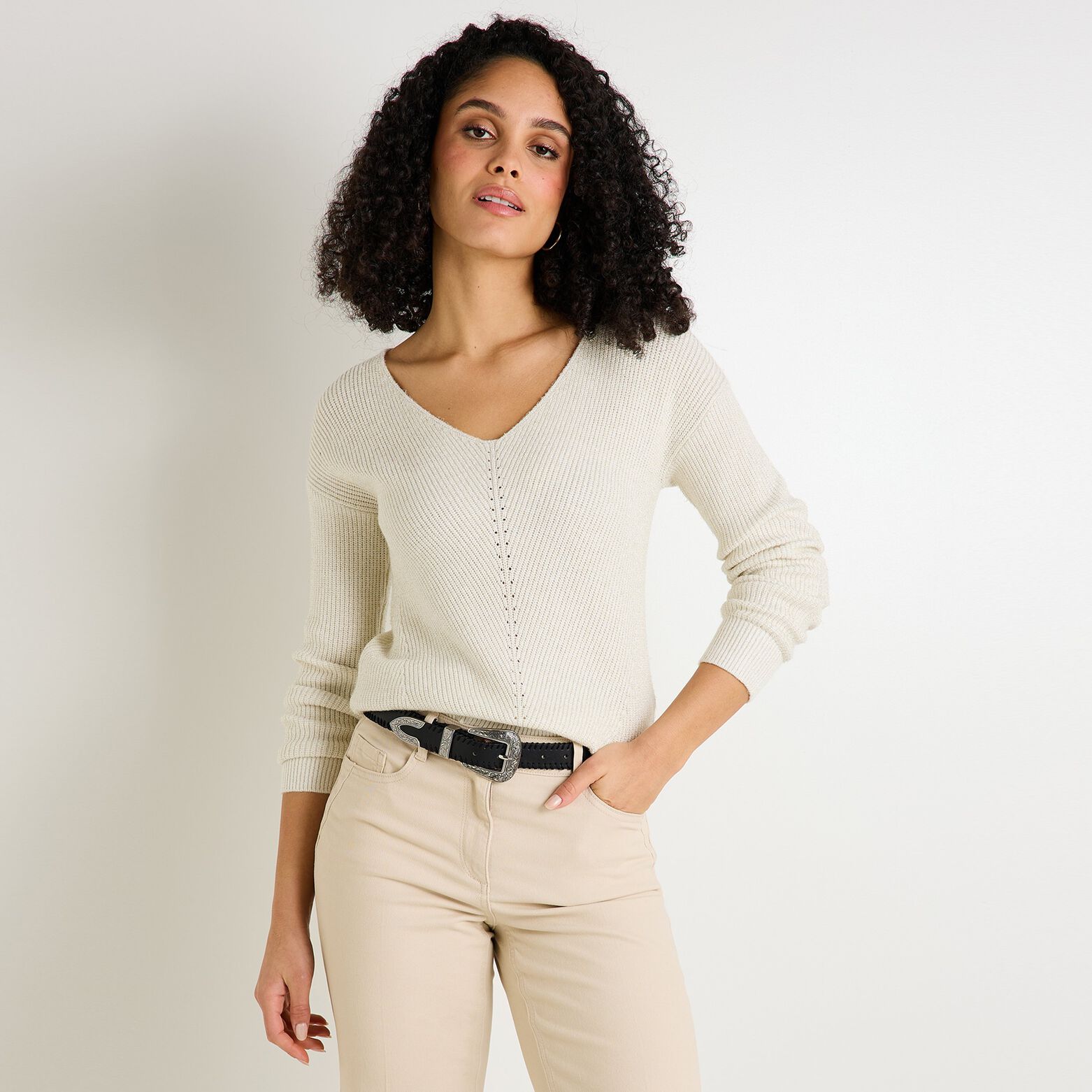 Pull col V femme