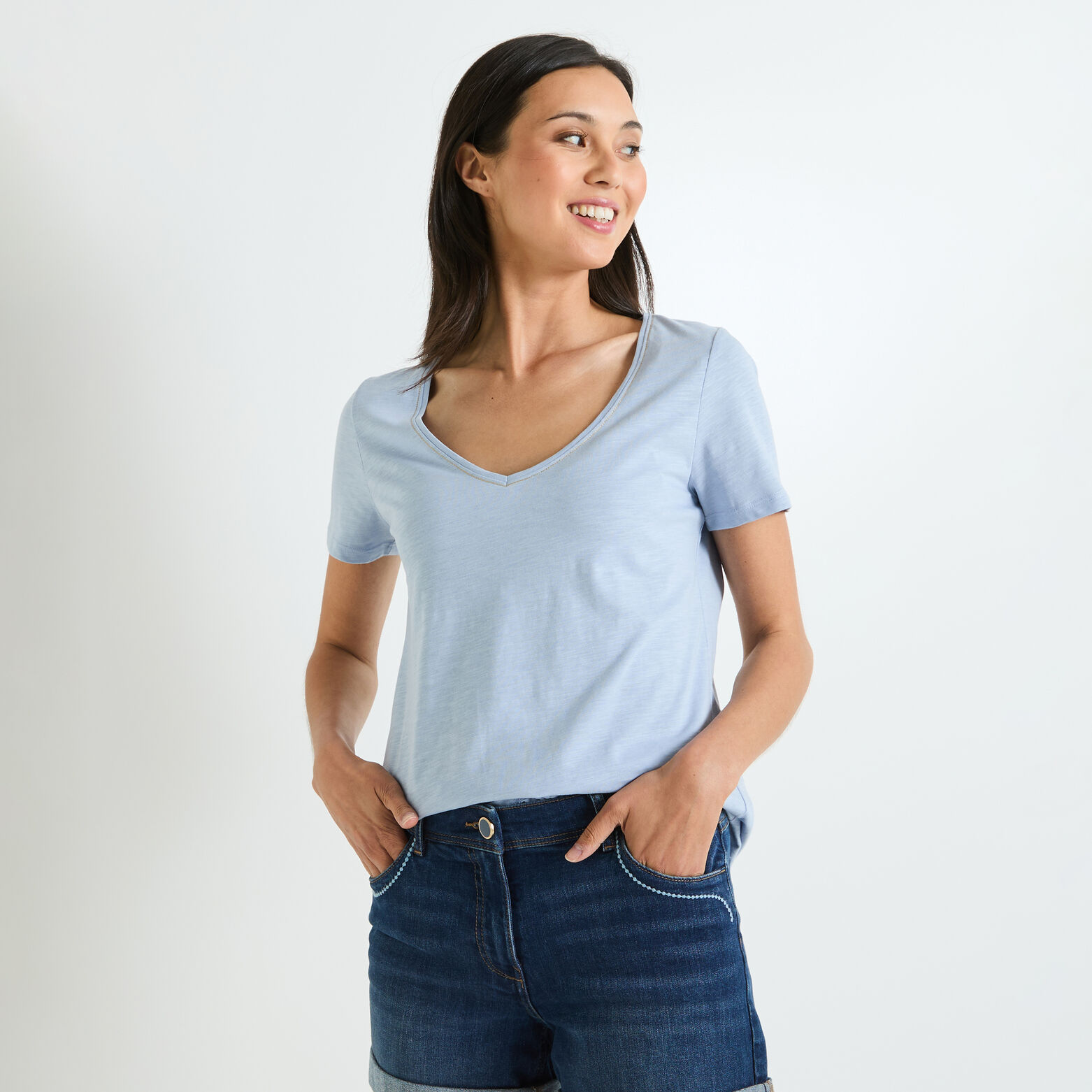 Tshirt basique col V femme