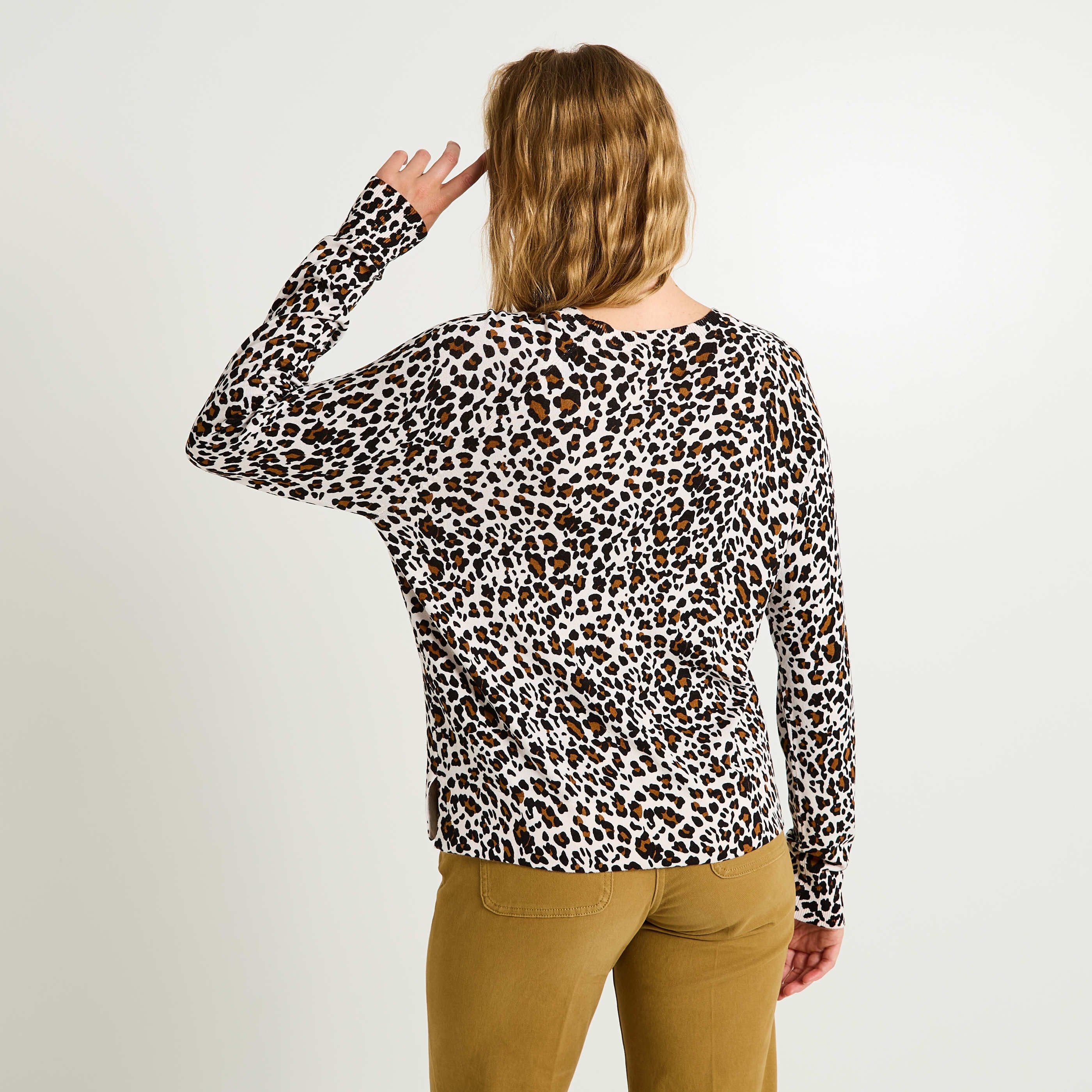 Pull imprim&eacute; l&eacute;opard &agrave; col rond femme