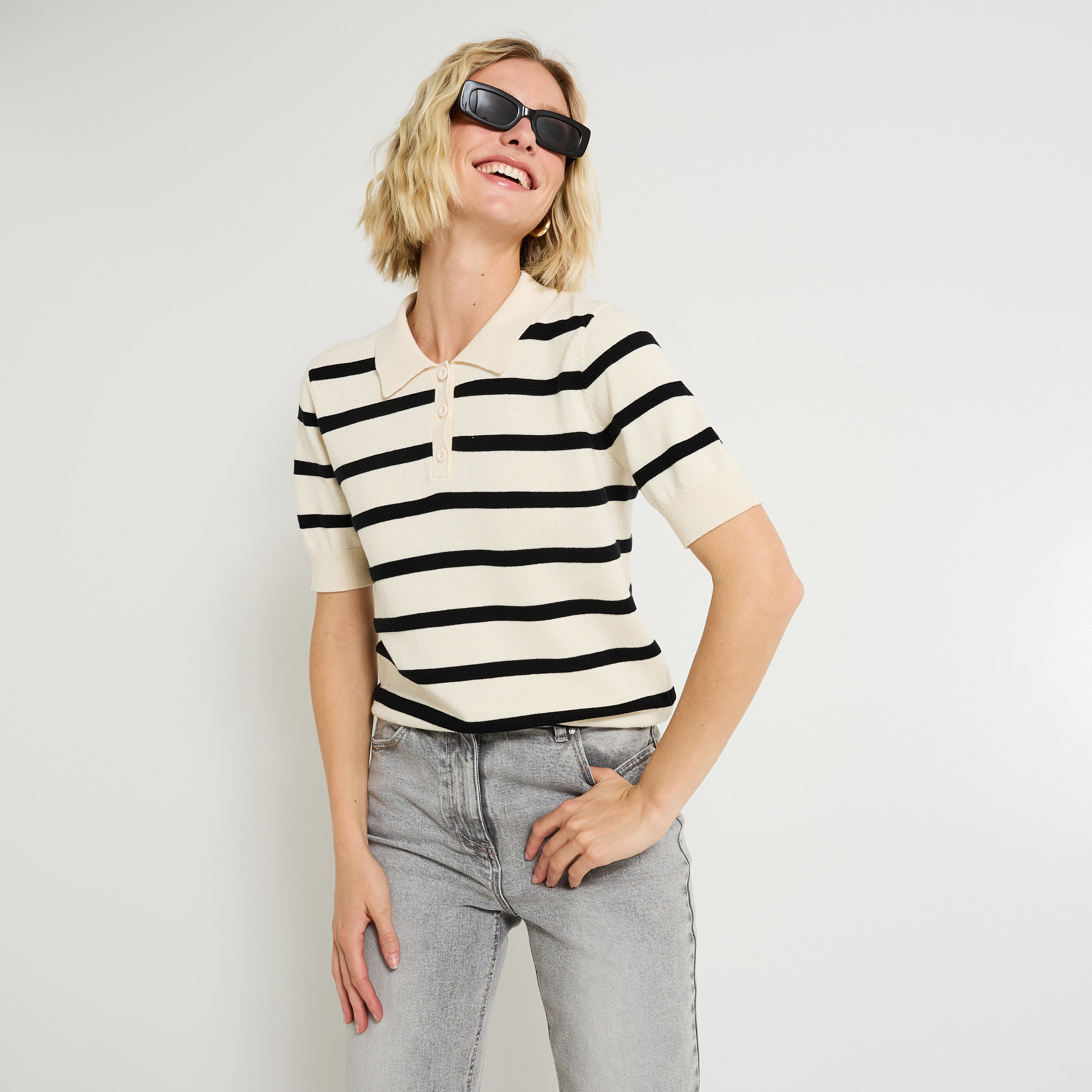 Polo manches courtes &agrave; rayures femme