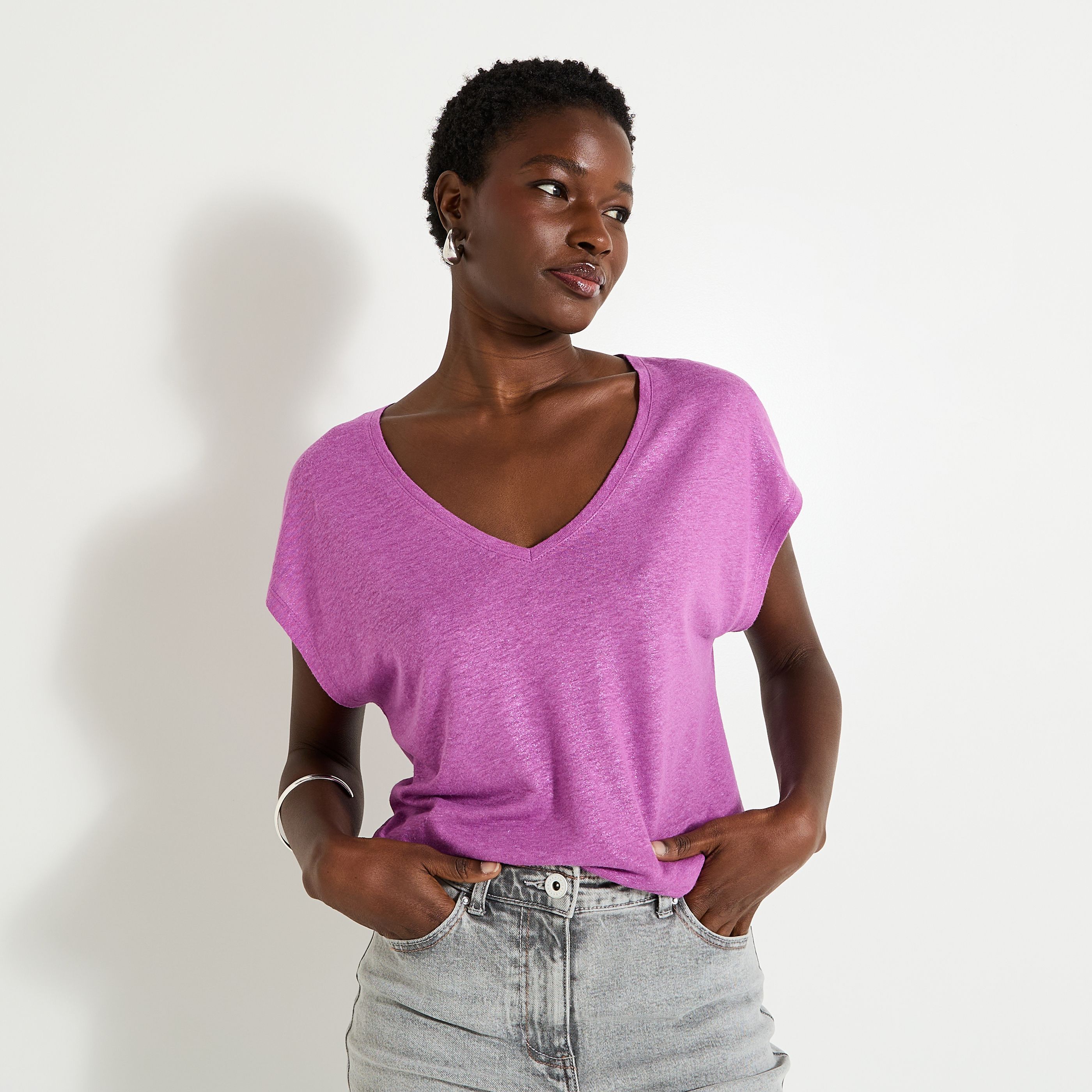 T-shirt en lin m&eacute;lang&eacute; femme