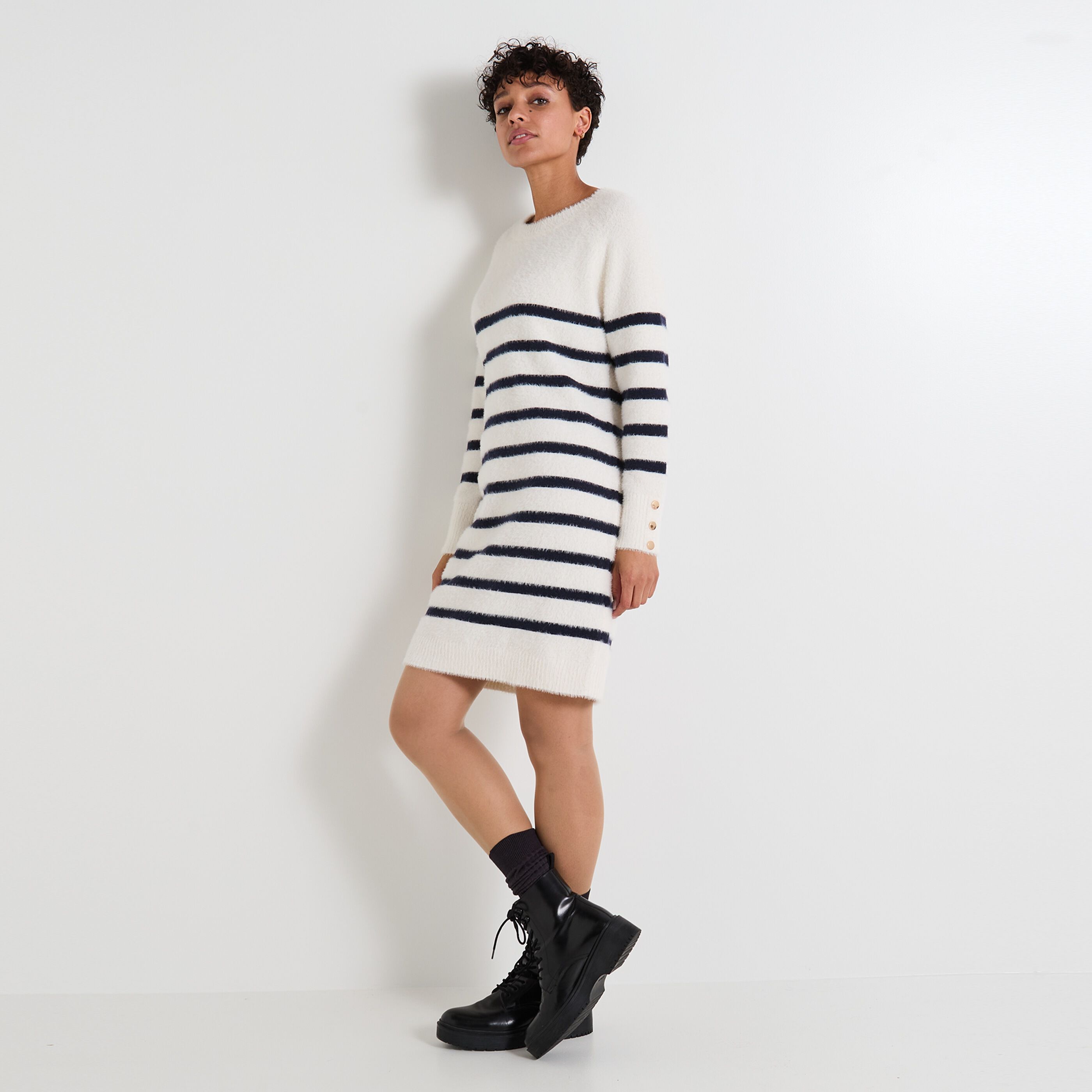 Robe pull col bateau femme ECRU Graindemalice