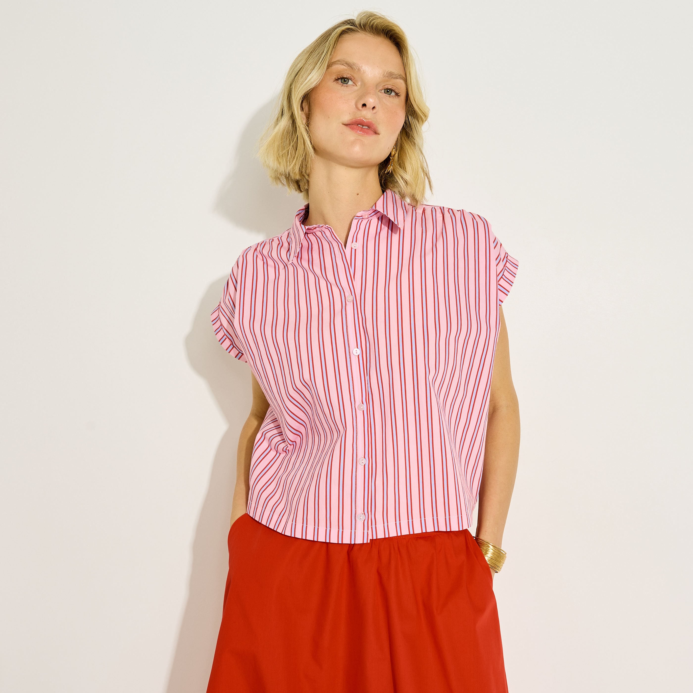 Chemise courte &agrave; rayures femme