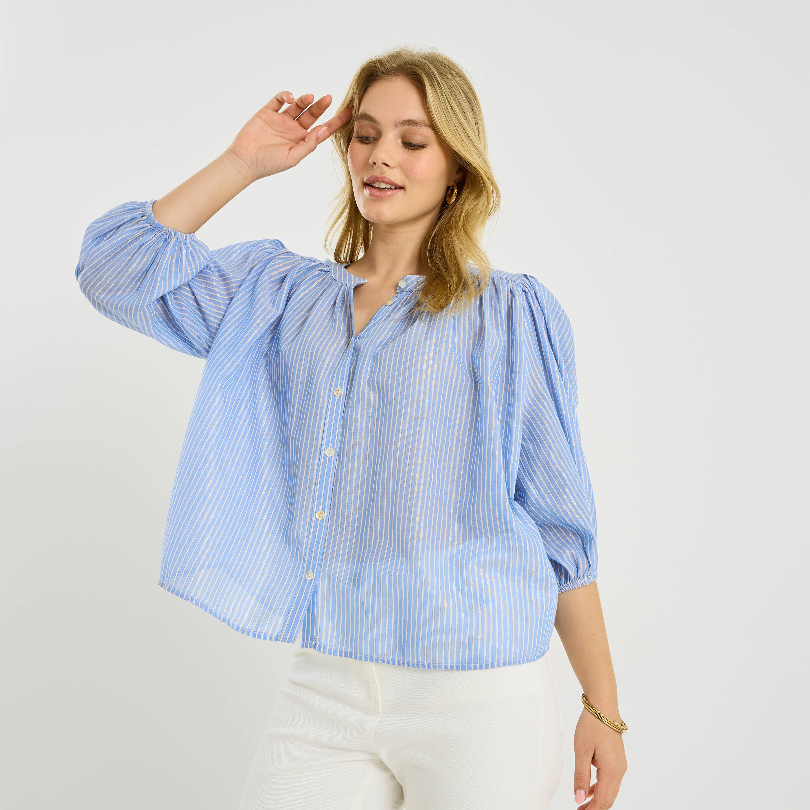 Chemise ample ray&eacute;e effet brillant femme
