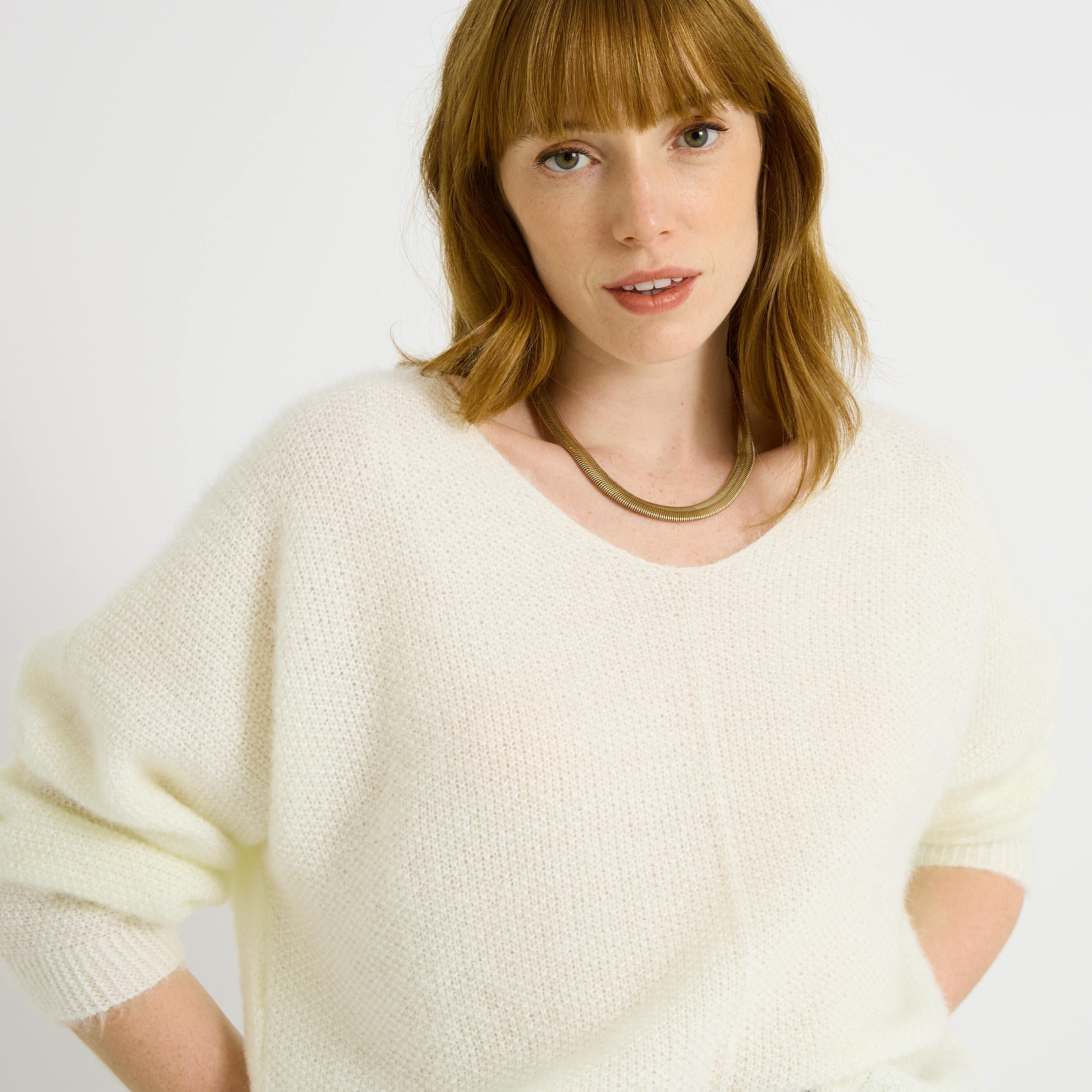 Pull fluffy &agrave; col V femme