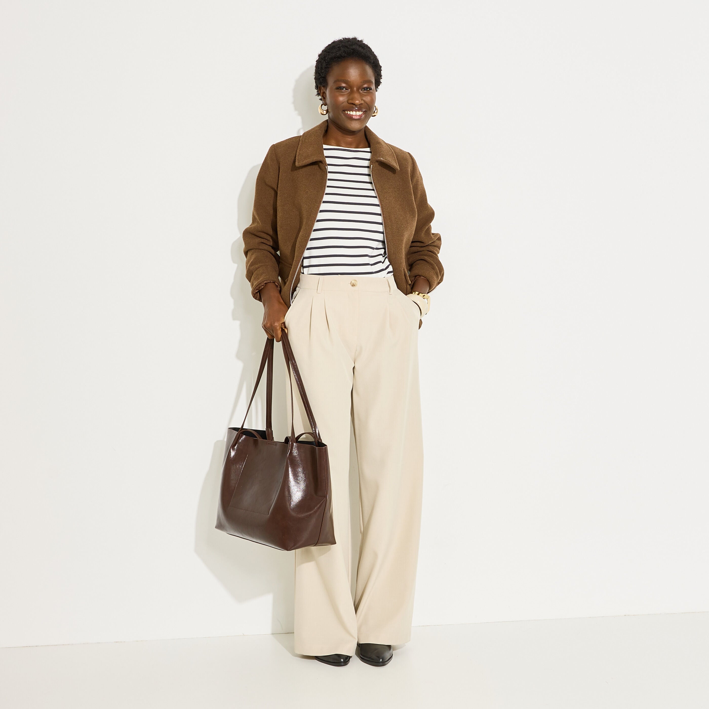 Pantalon large &agrave; pinces femme