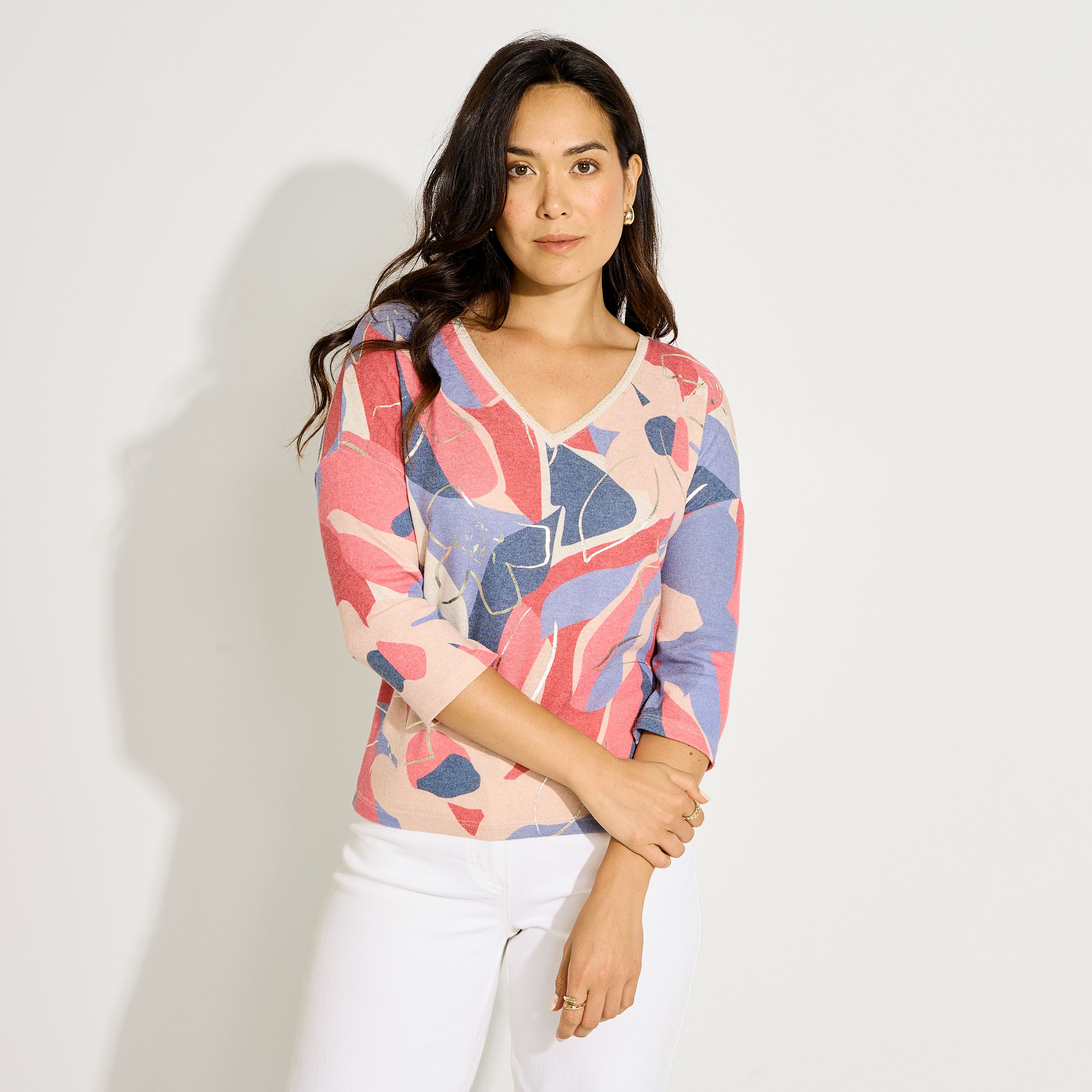 T-shirt manches 3/4 imprim&eacute; femme
