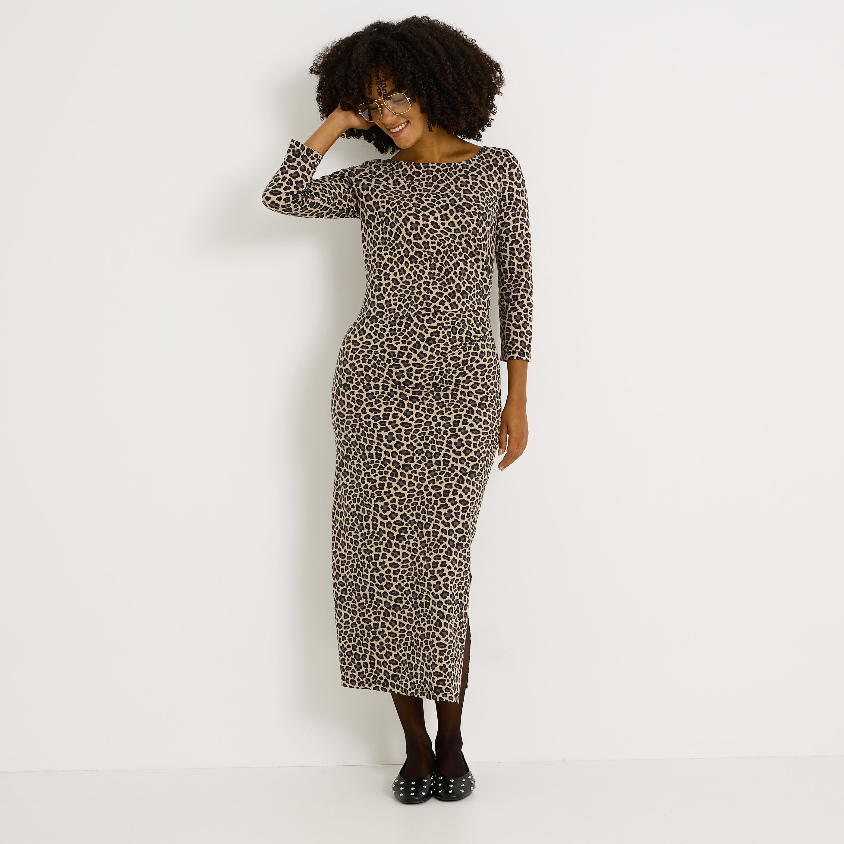 Robe longue imprim&eacute; l&eacute;opard 