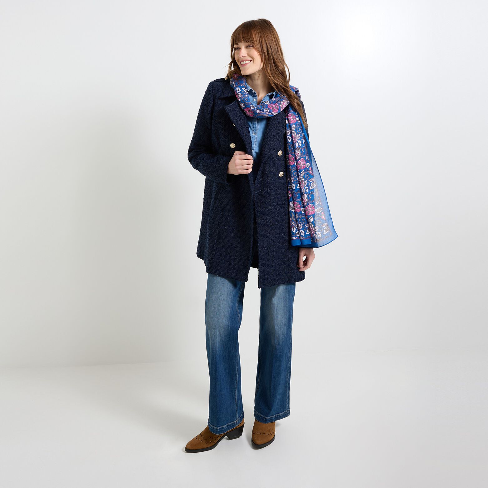 Manteau tweed boutons femme