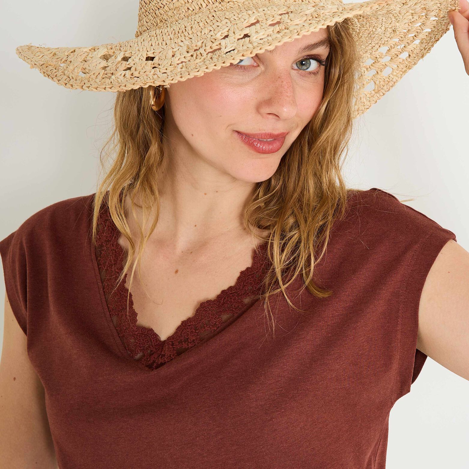 T-shirt col V femme