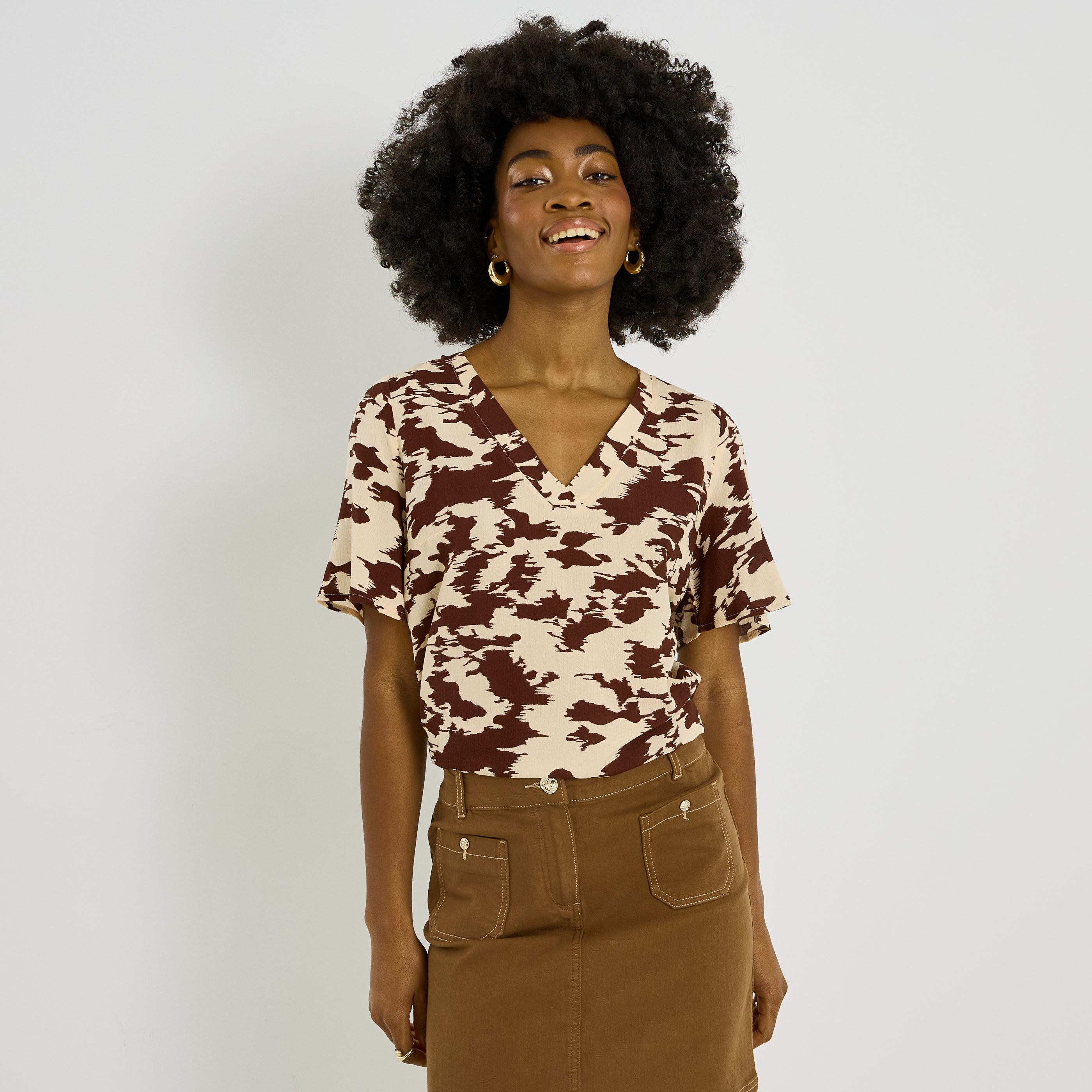 Blouse imprim&eacute;e manches courtes femme